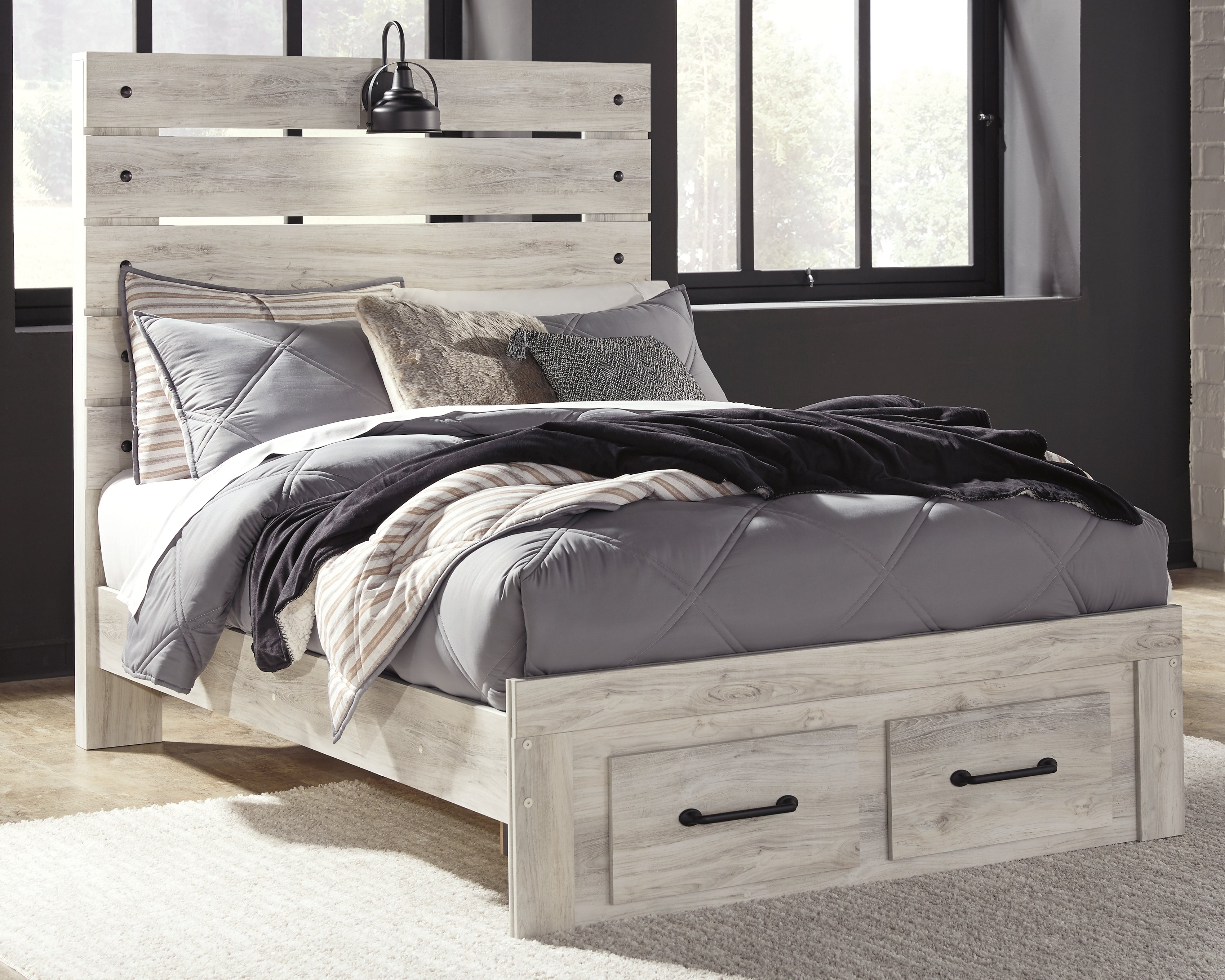 Prime Furniture - Ashley Furniture - Cambeck Bedroom - Full Panel Bed with 2 Storage Drawers / Whitewash - B192B33
