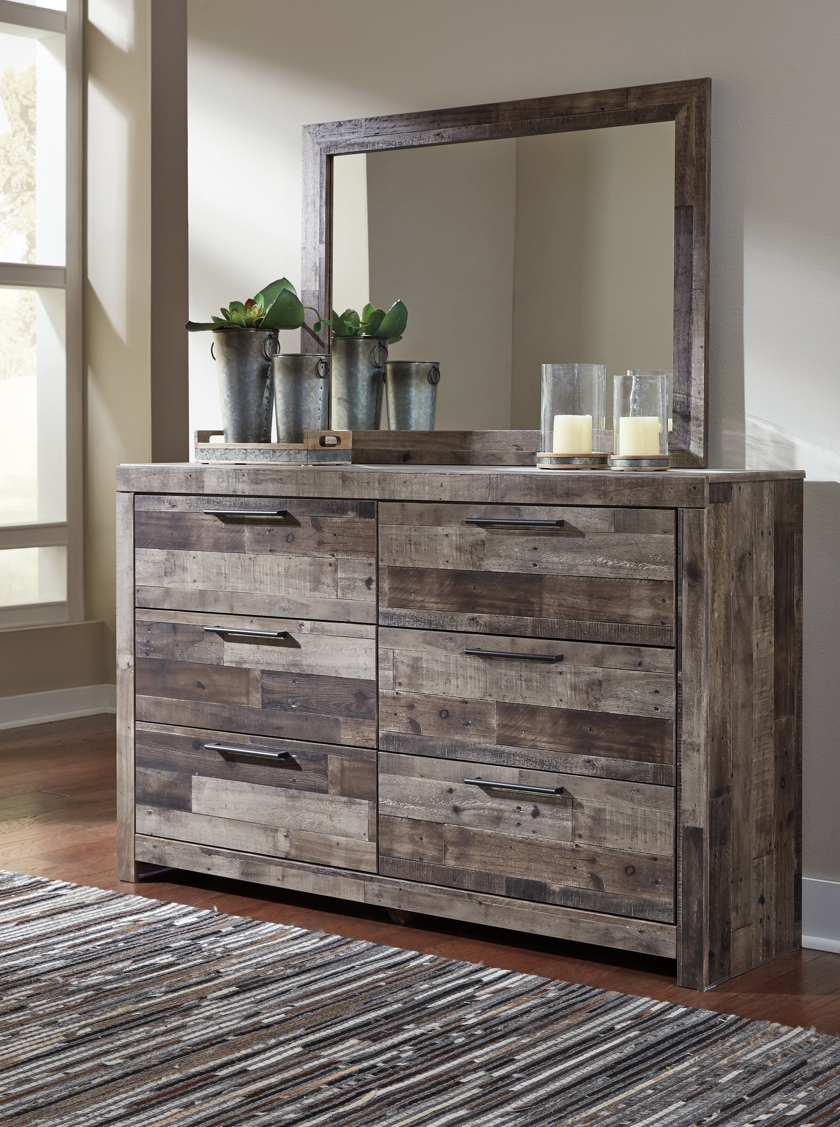 Prime Furniture - Ashley Furniture - Derekson Bedroom - Dresser and Mirror / Multi Gray - B200B1