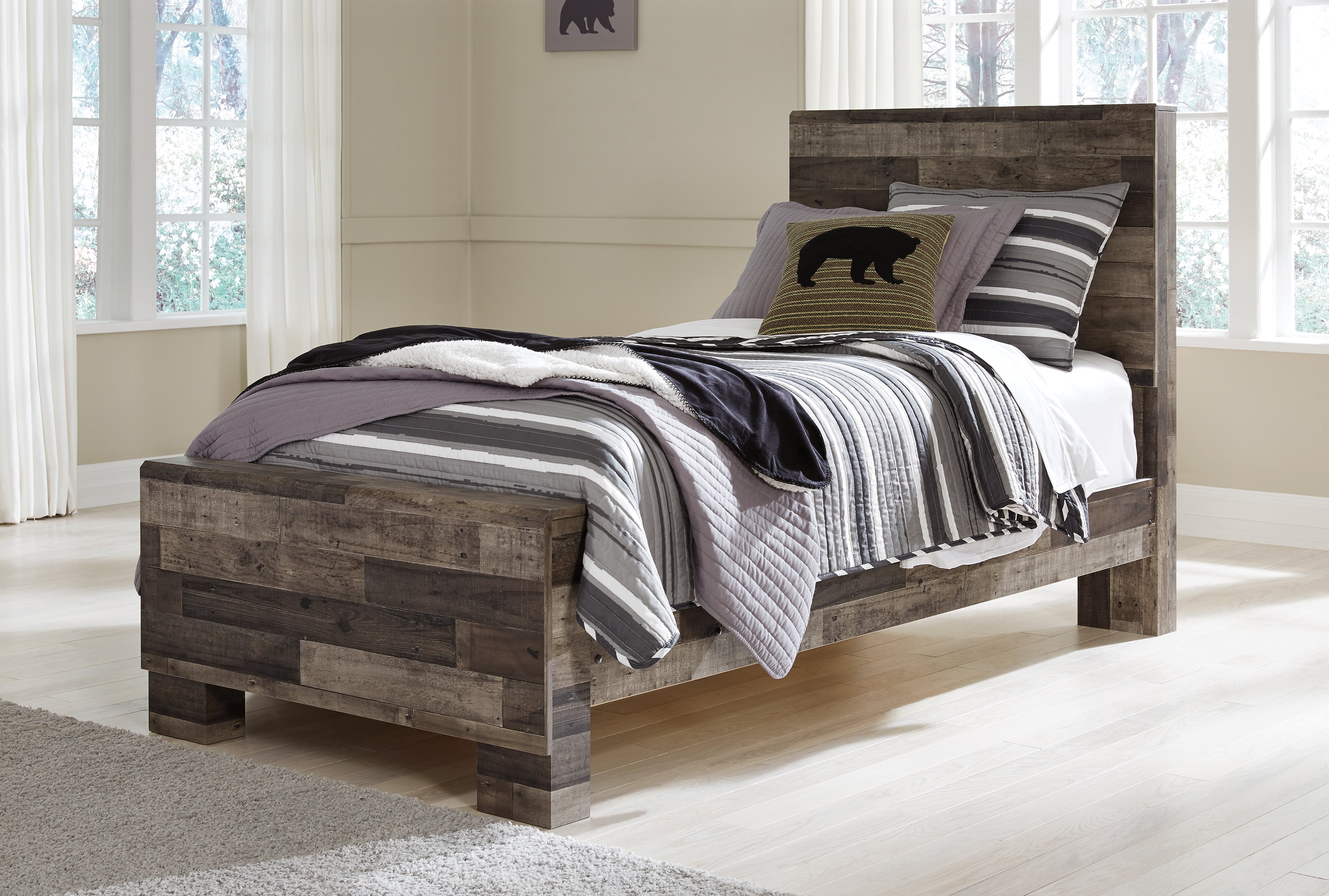 Prime Furniture - Ashley Furniture - Derekson Bedroom - Twin Panel Bed / Multi Gray - B200B2