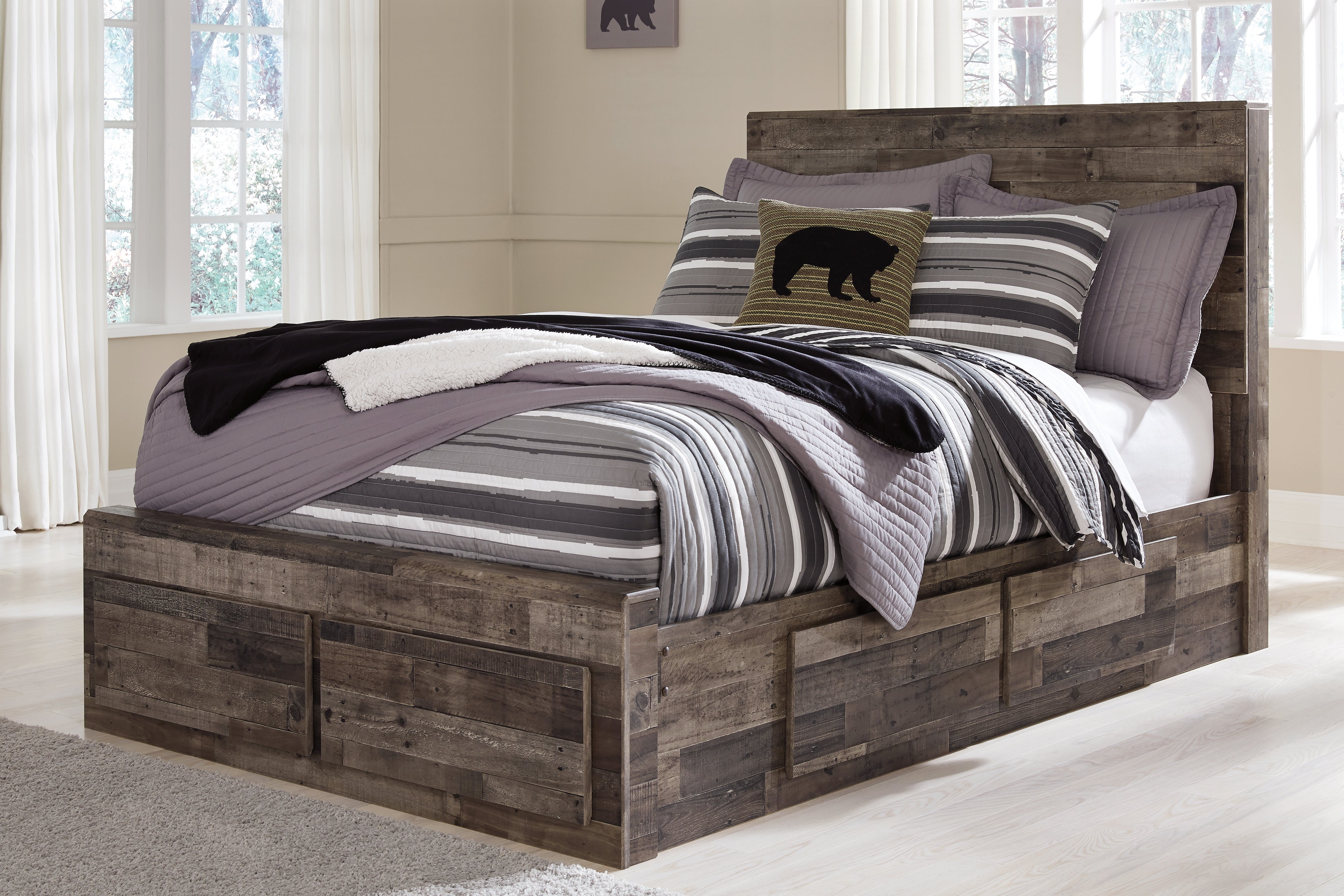 Prime Furniture - Ashley Furniture - Derekson Bedroom - Full Panel Bed with 6 Storage Drawers / Multi Gray - B200B10