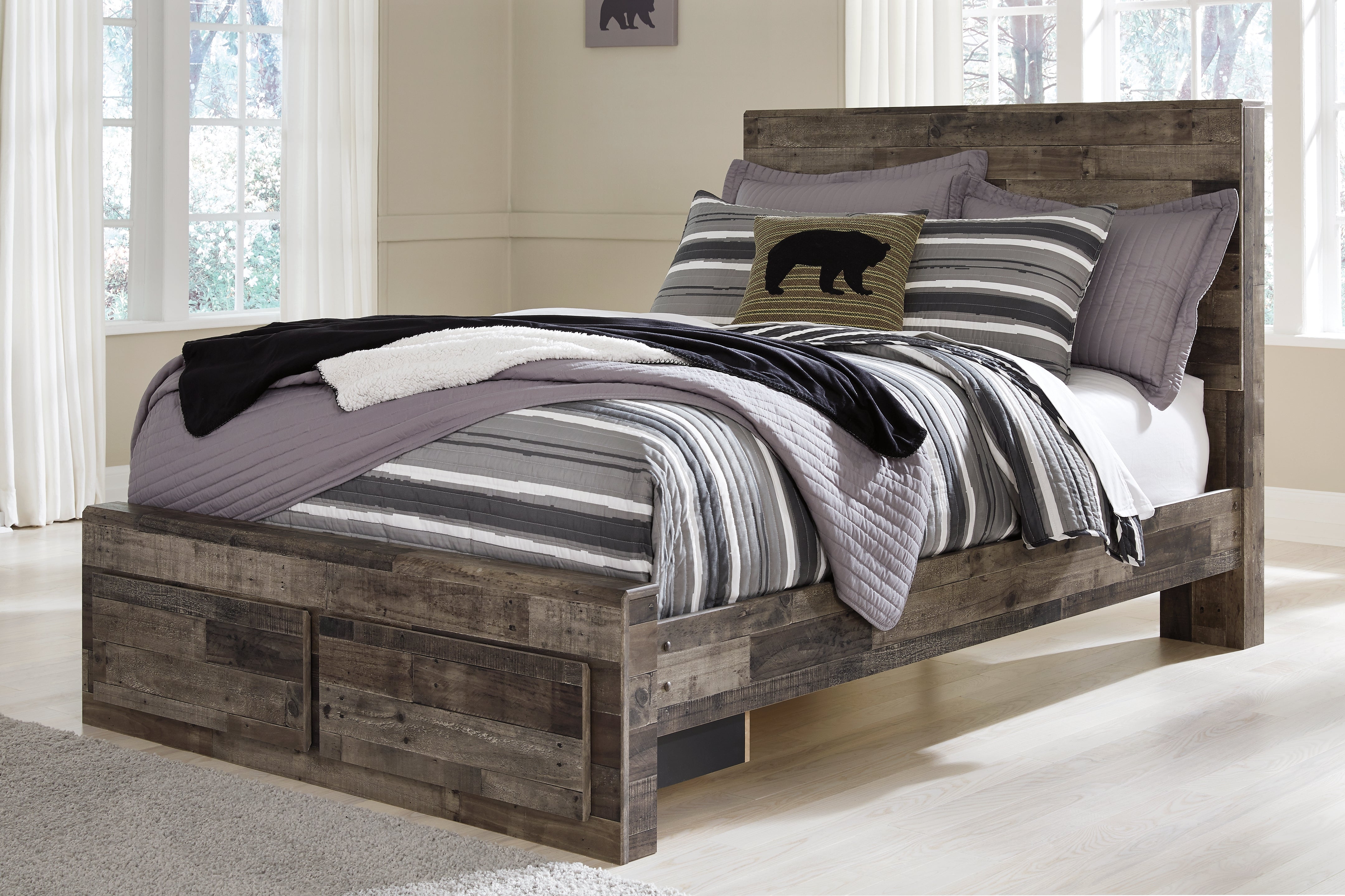 Prime Furniture - Ashley Furniture - Derekson Bedroom - Full Panel Bed with 2 Storage Drawers / Multi Gray - B200B16