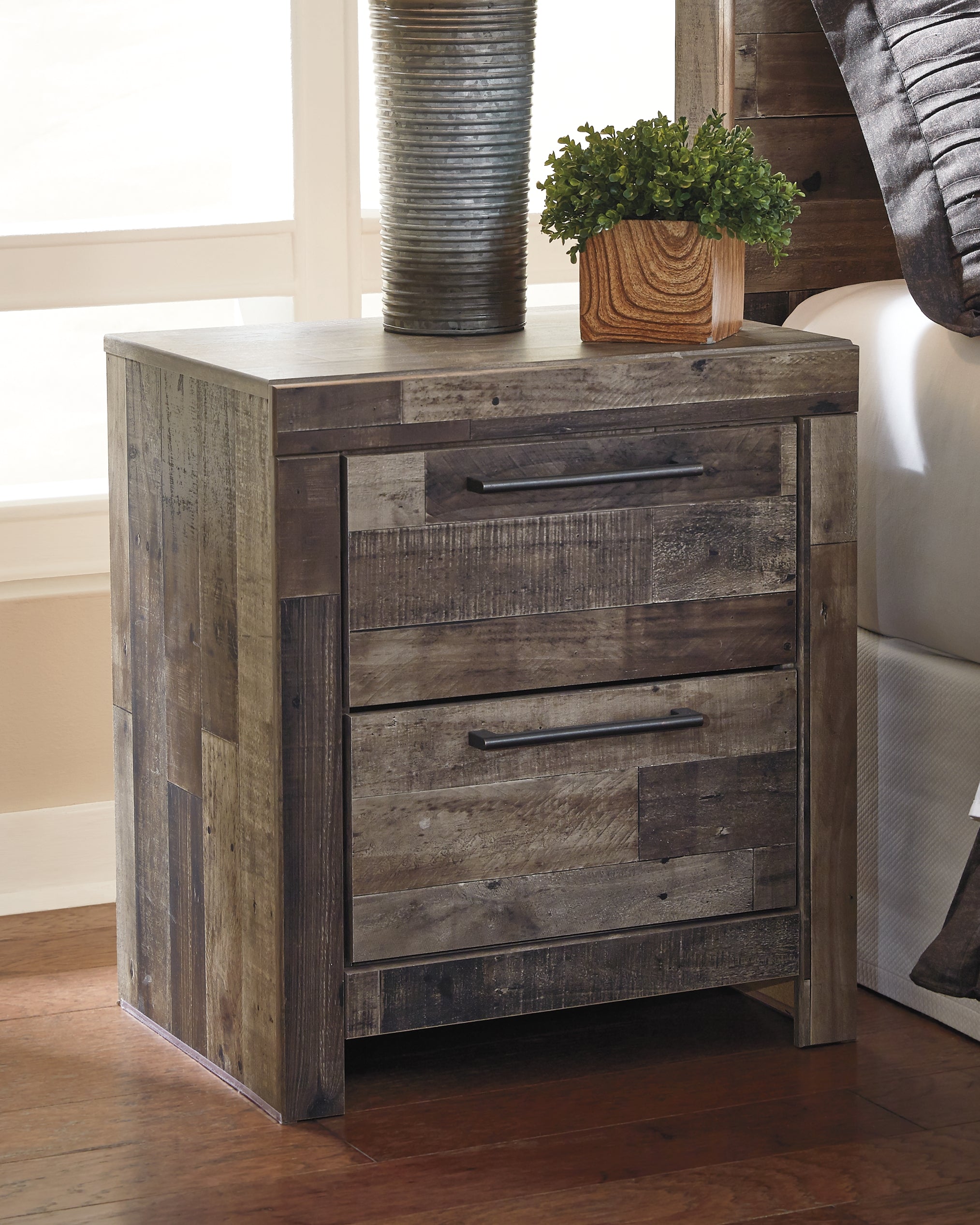 Prime Furniture - Ashley Furniture - Derekson Bedroom - Two Drawer Night Stand / Multi Gray - B200-92