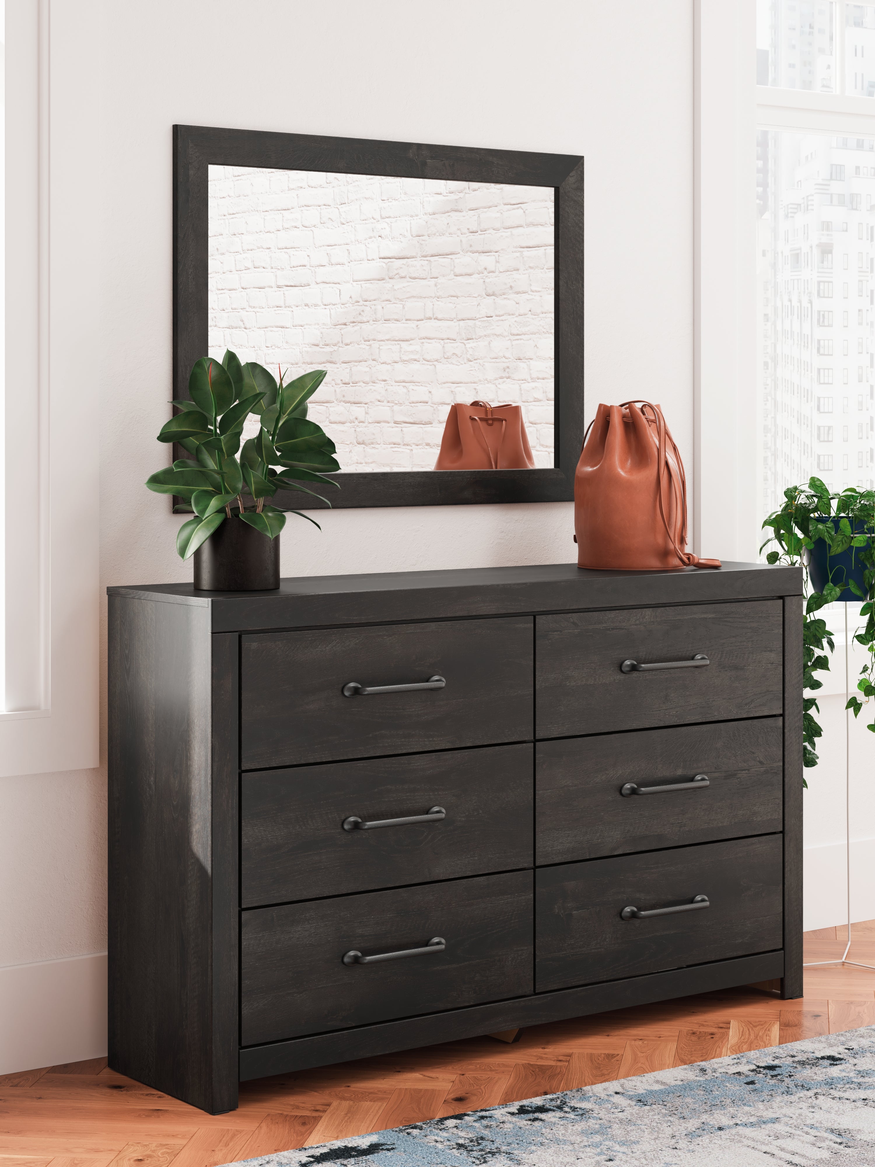 Prime Furniture - Ashley Furniture - Hollivern Bedroom - Dresser and Mirror / Dark Gray - PCB2108B1