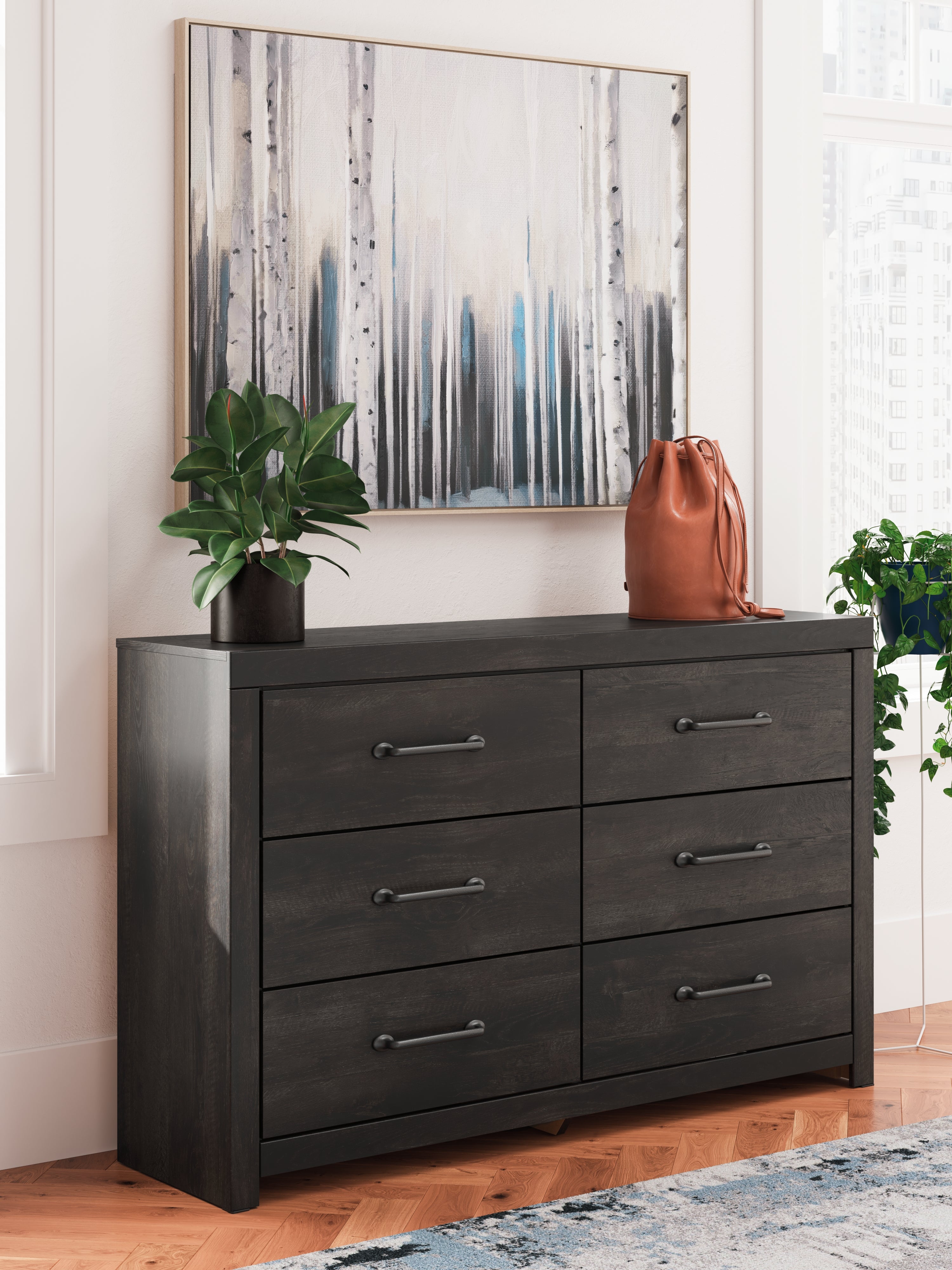Prime Furniture - Ashley Furniture - Hollivern Bedroom - Six Drawer Dresser / Dark Gray - PCB2108-31