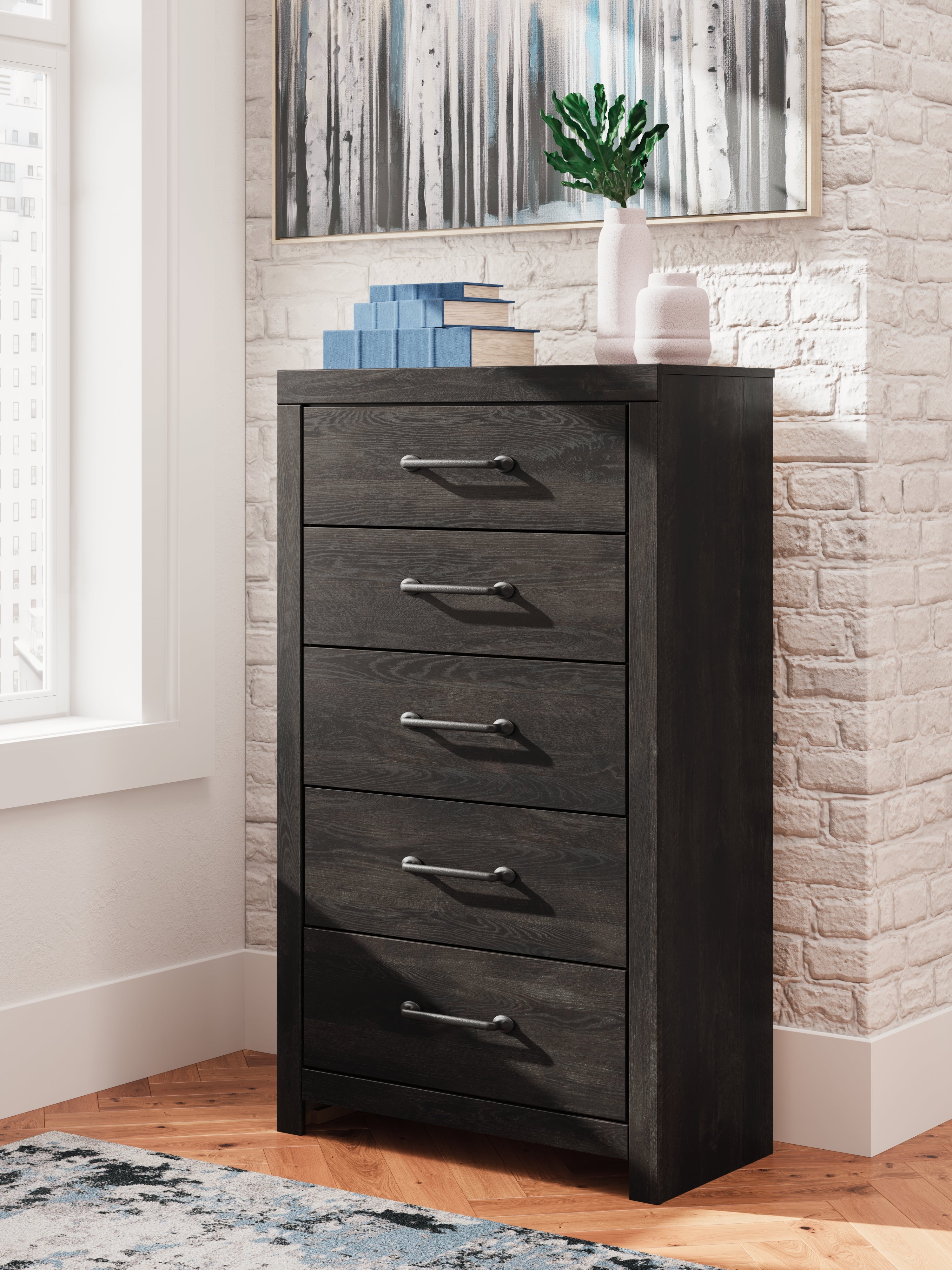 Prime Furniture - Ashley Furniture - Hollivern Bedroom - Five Drawer Chest / Dark Gray - PCB2108-46