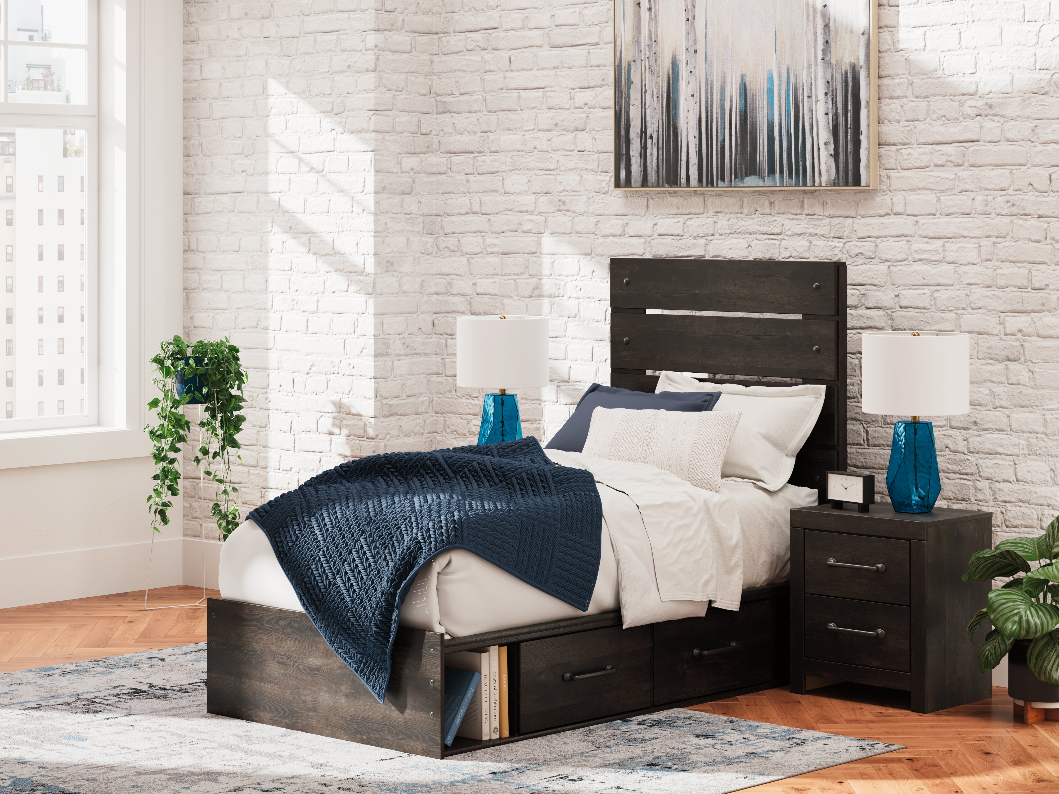 Prime Furniture - Ashley Furniture - Hollivern Bedroom - Twin Panel Storage Bed / Dark Gray - PCB2108B17