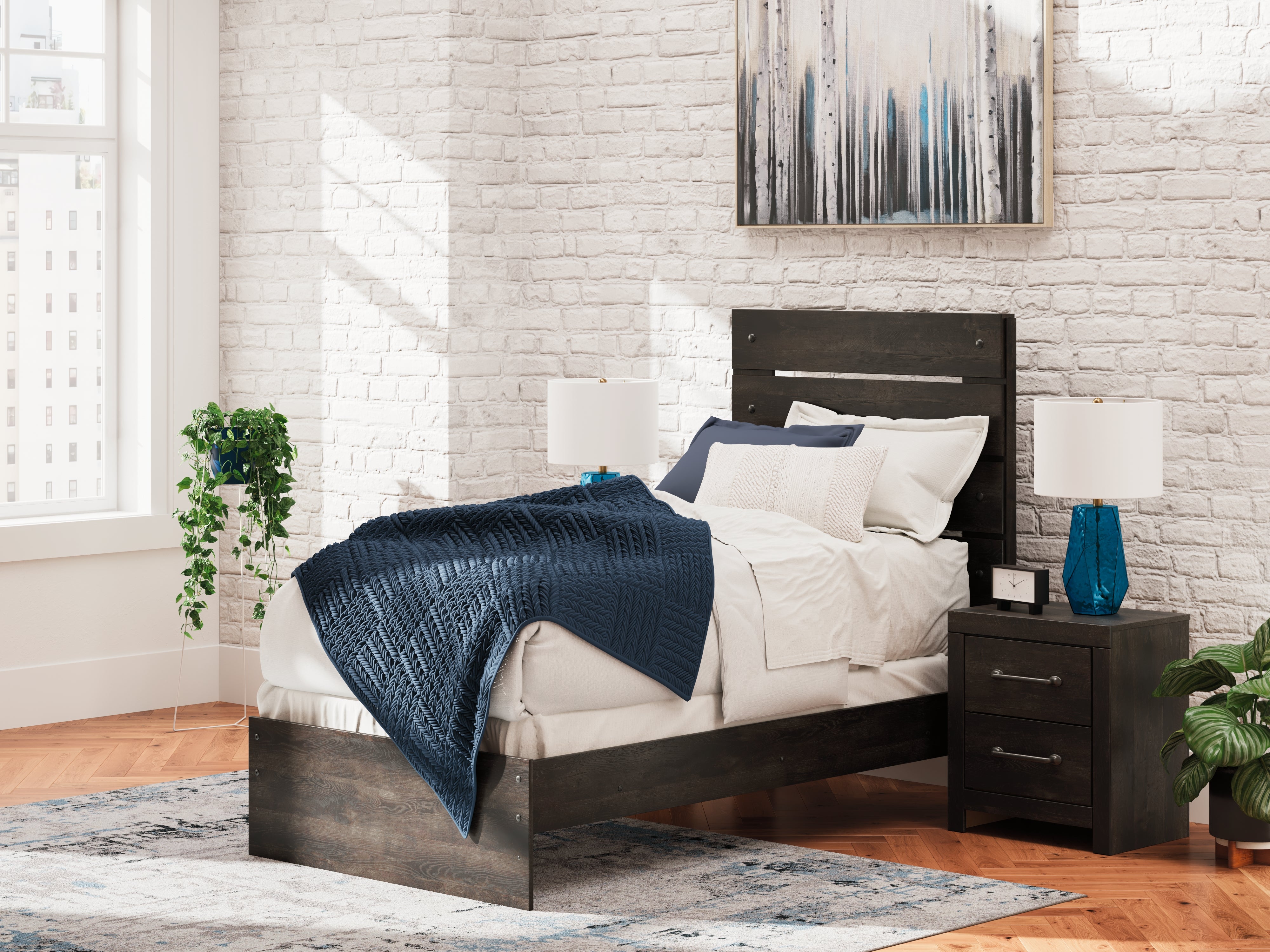 Prime Furniture - Ashley Furniture - Hollivern Bedroom - Twin Panel Bed / Dark Gray - PCB2108B11