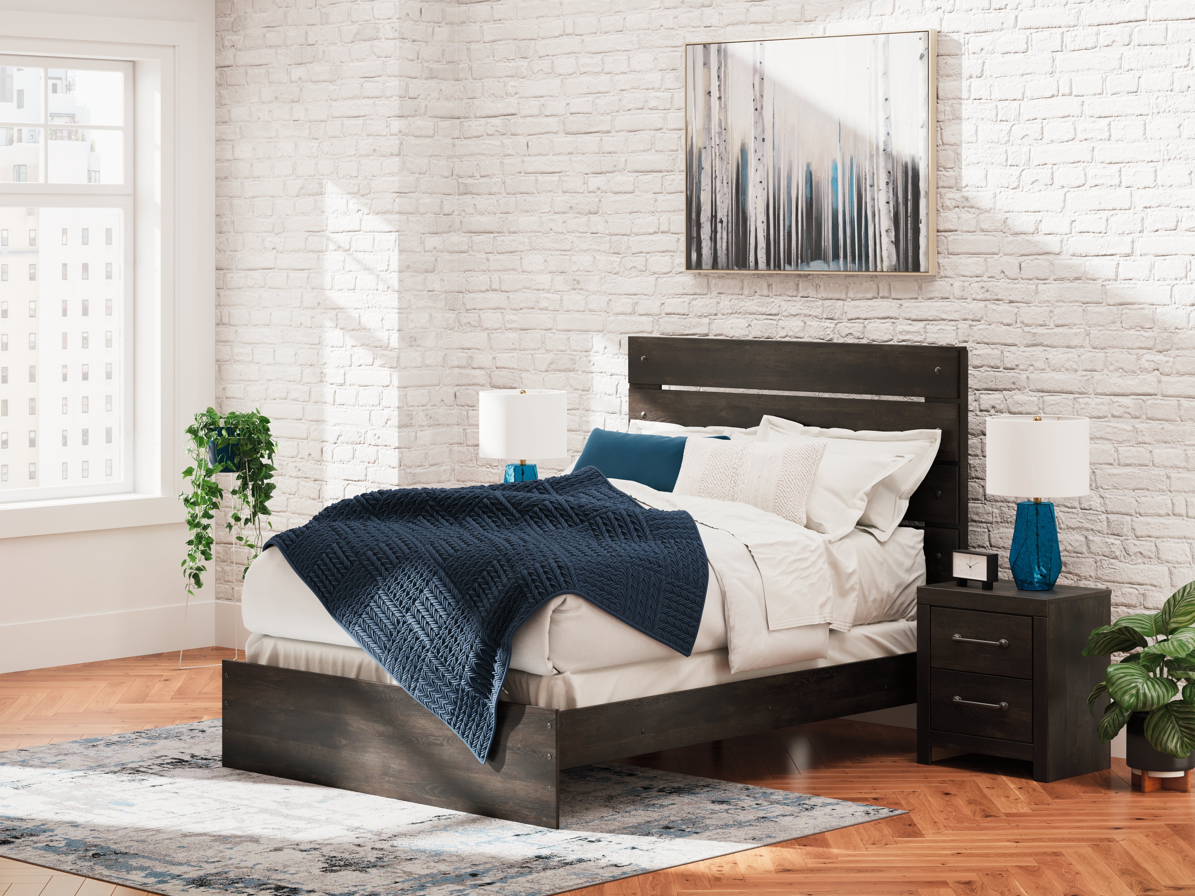 Prime Furniture - Ashley Furniture - Hollivern Bedroom - Queen Panel Bed / Dark Gray - PCB2108B2