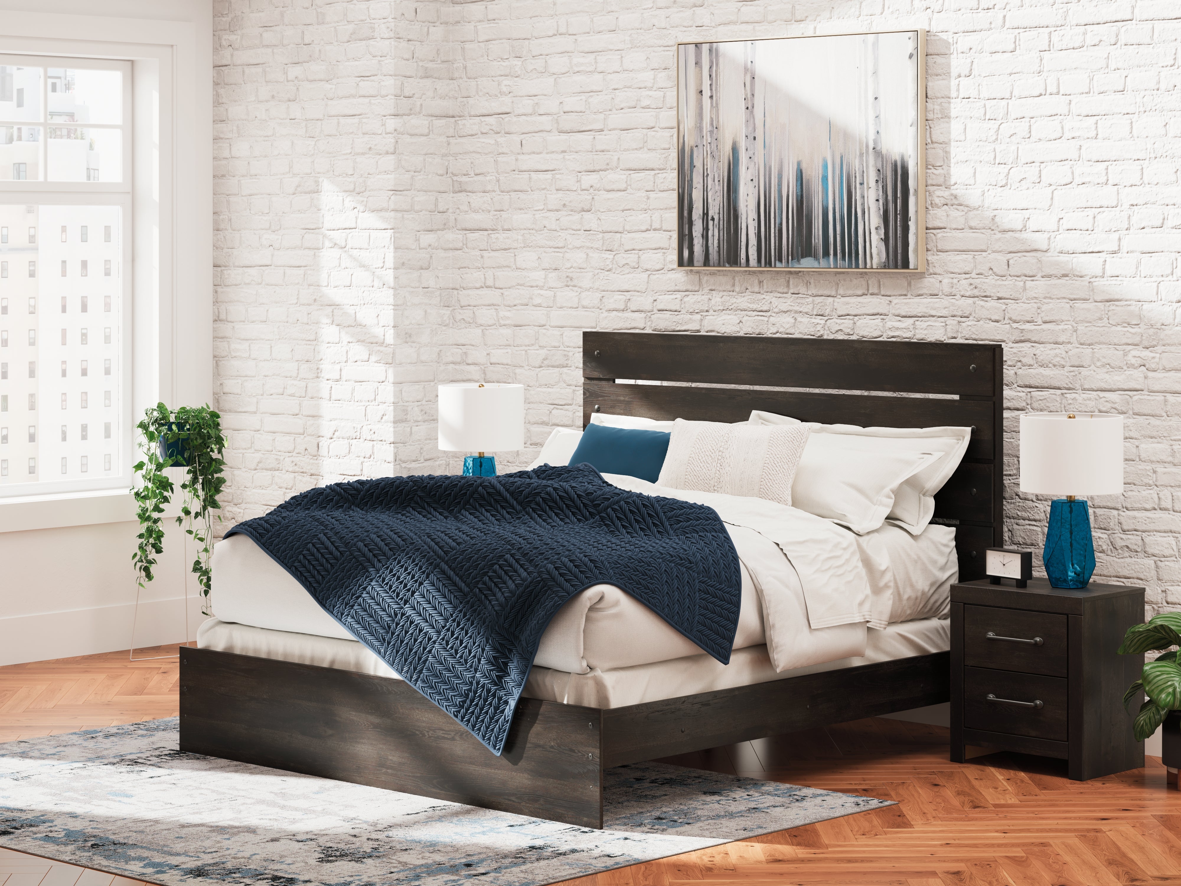 Prime Furniture - Ashley Furniture - Hollivern Bedroom - King Panel Bed / Dark Gray - PCB2108B8