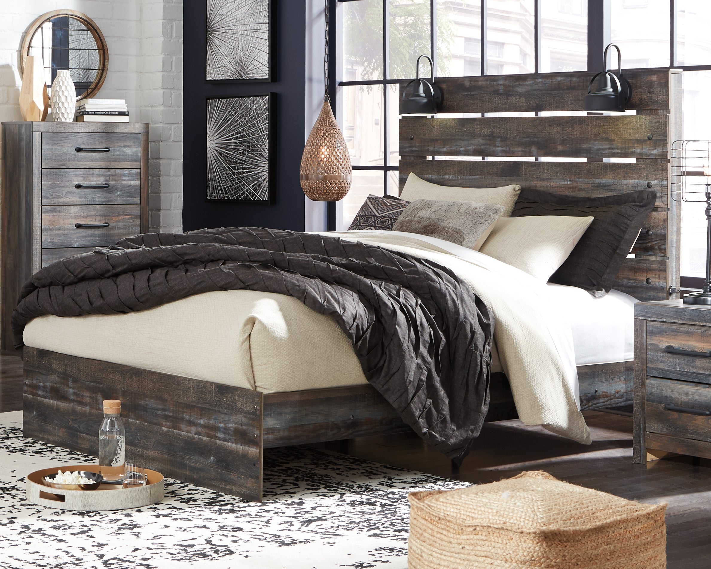 Prime Furniture - Ashley Furniture - Drystan Bedroom - Queen Panel Bed / Multi - B211B4