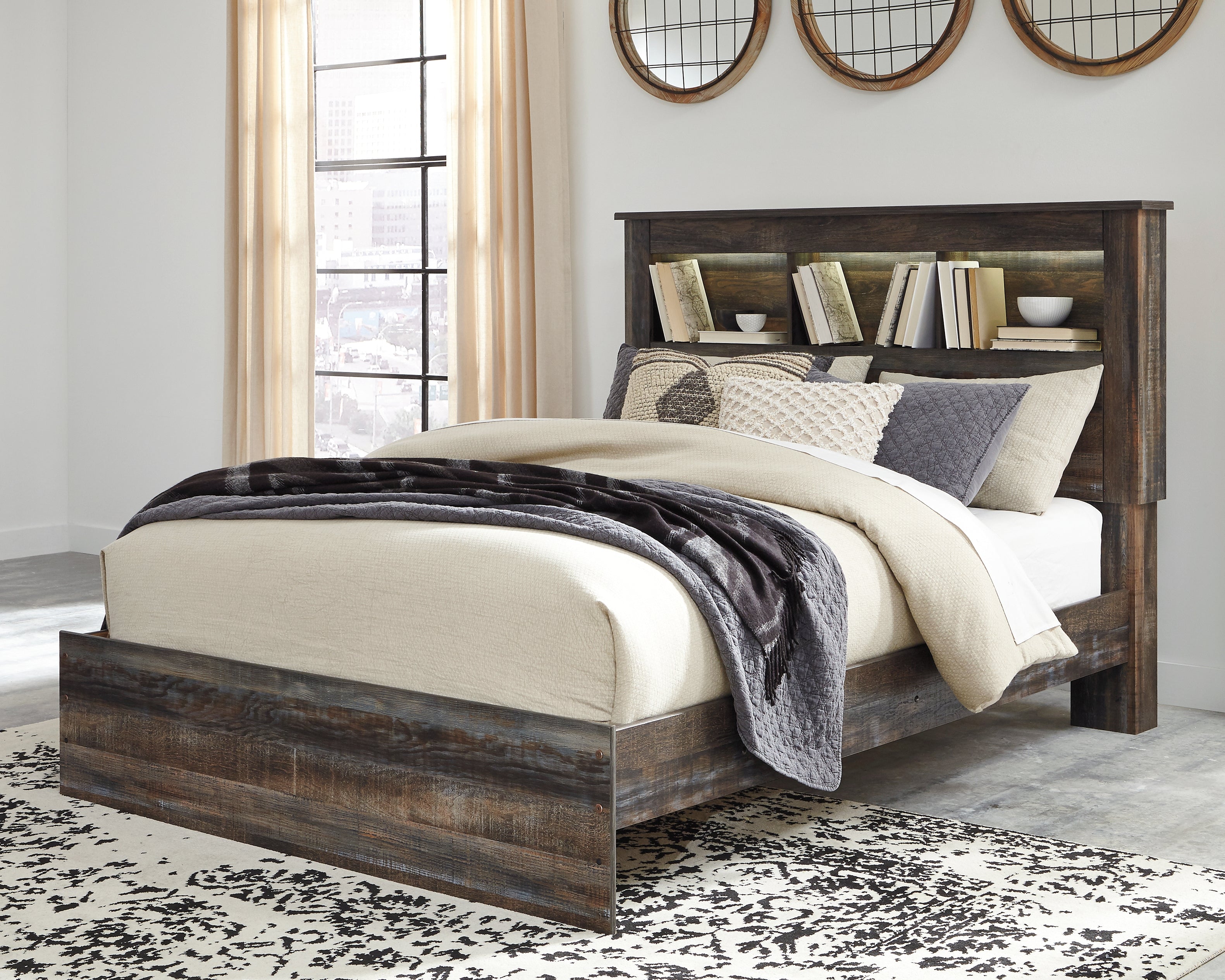 Prime Furniture - Ashley Furniture - Drystan Bedroom - Queen Bookcase Bed / Multi - B211B16