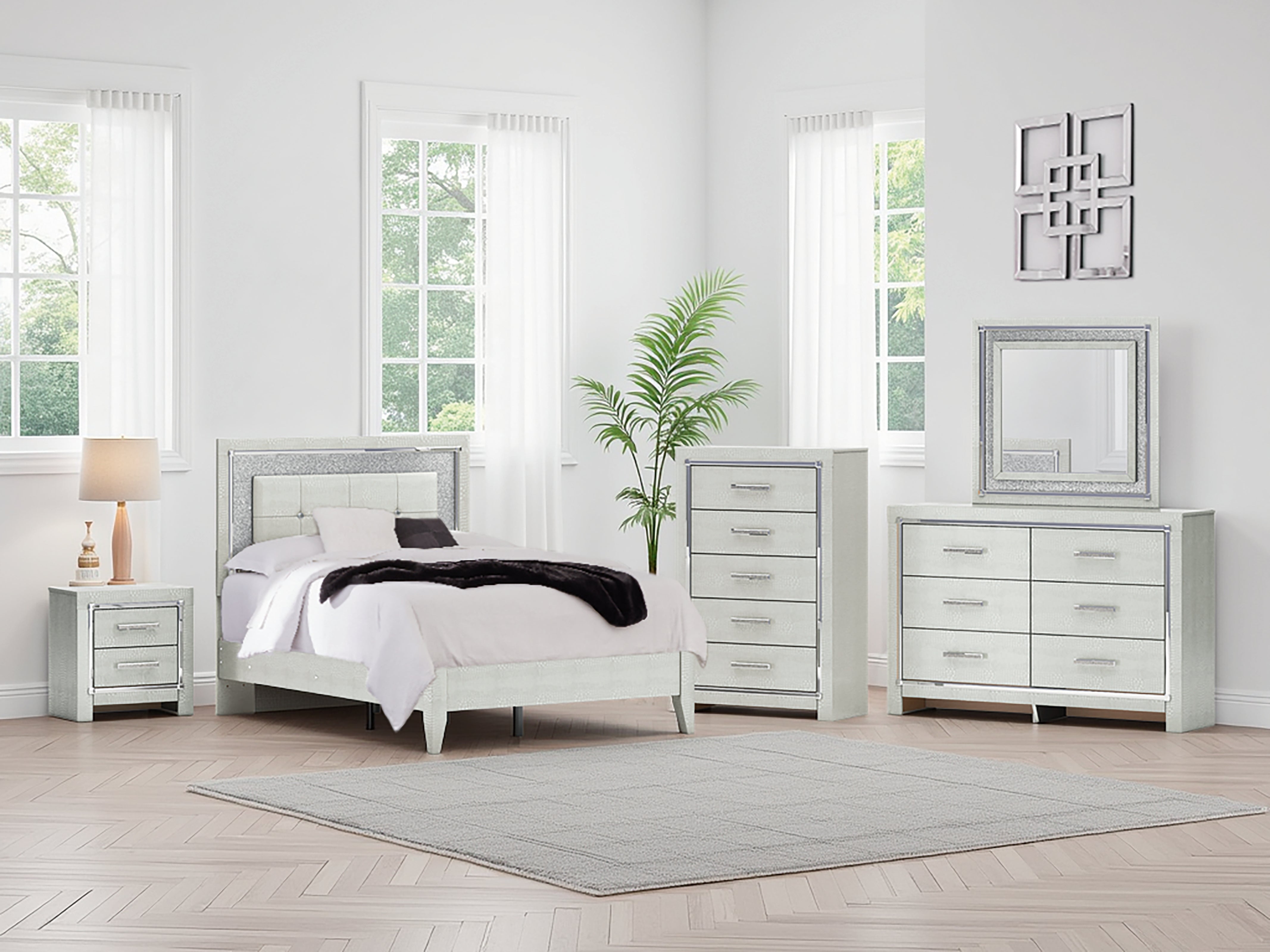 Prime Furniture - Ashley Furniture - Zyniden Bedroom - Two Drawer Night Stand / Silver - B2114-92