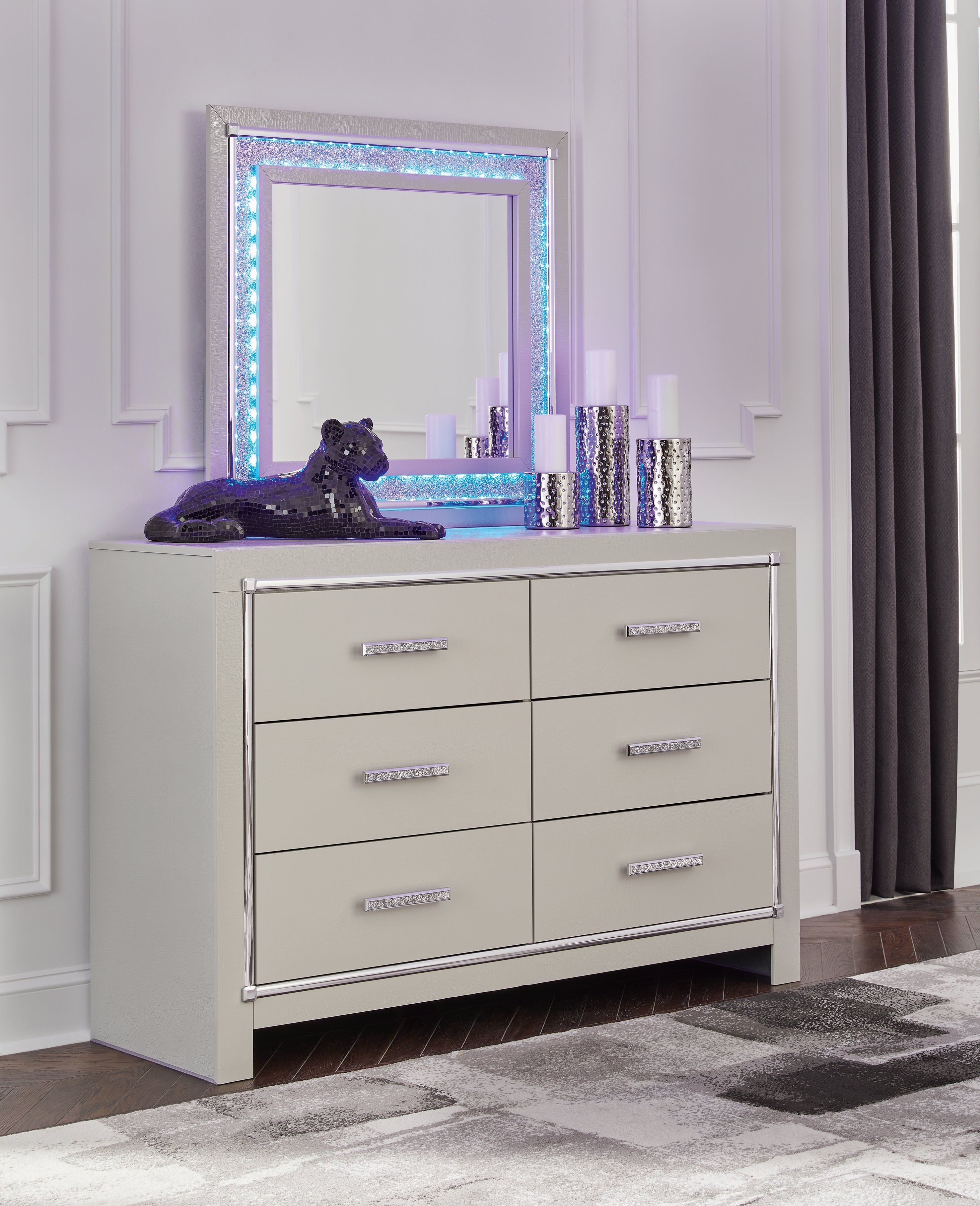 Prime Furniture - Ashley Furniture - Zyniden Bedroom - Dresser and Mirror / Silver - B2114B1