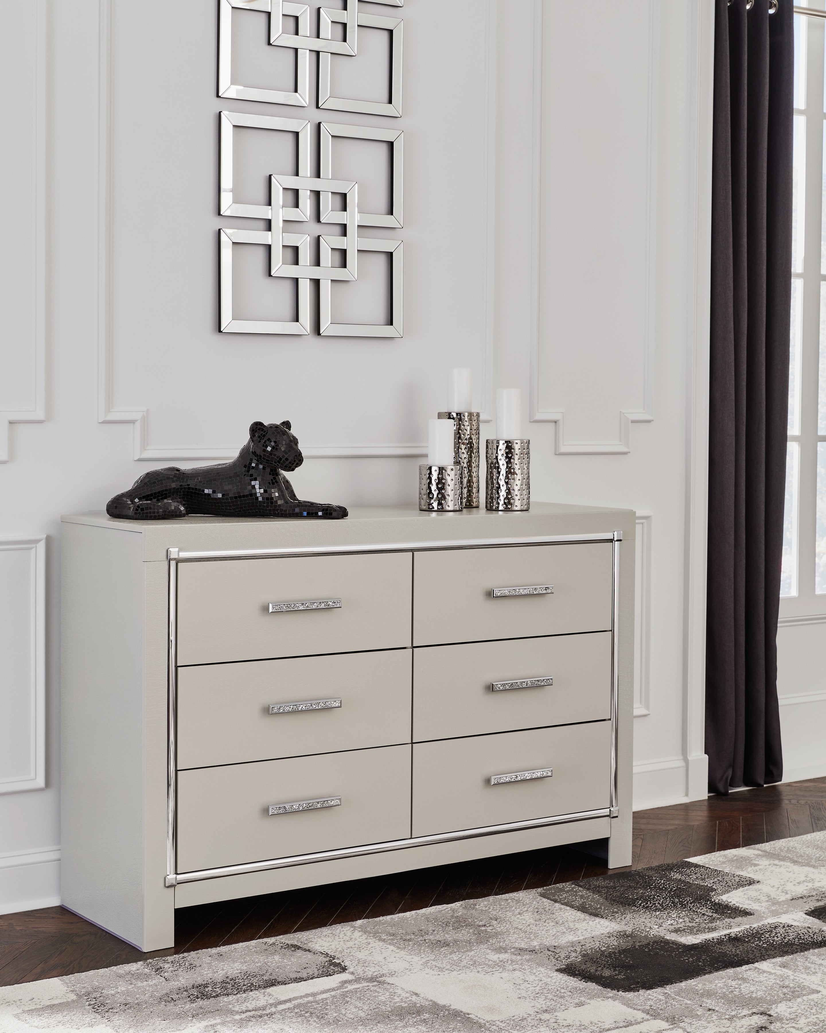Prime Furniture - Ashley Furniture - Zyniden Bedroom - Six Drawer Dresser / Silver - B2114-31