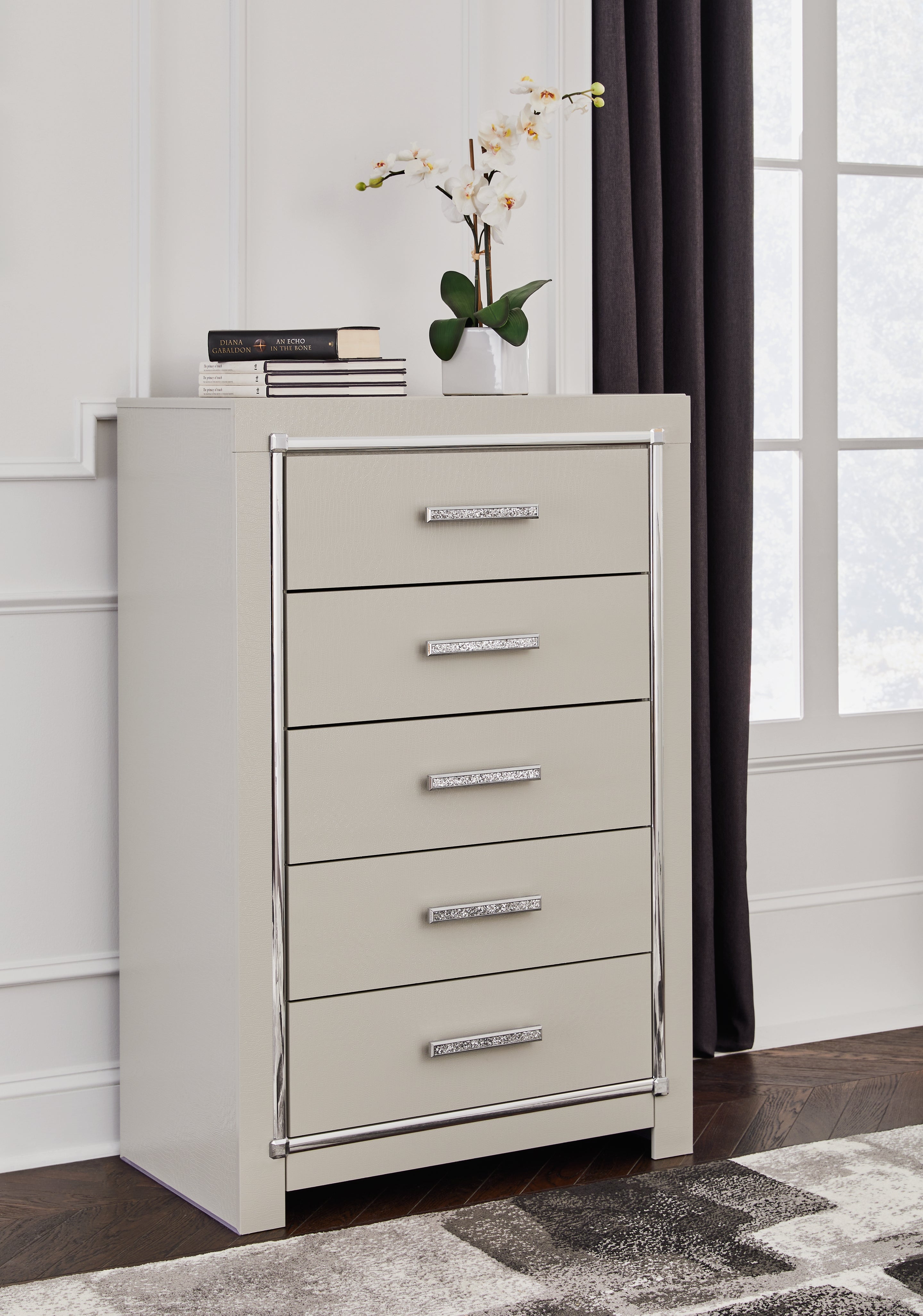 Prime Furniture - Ashley Furniture - Zyniden Bedroom - Five Drawer Chest / Silver - B2114-46