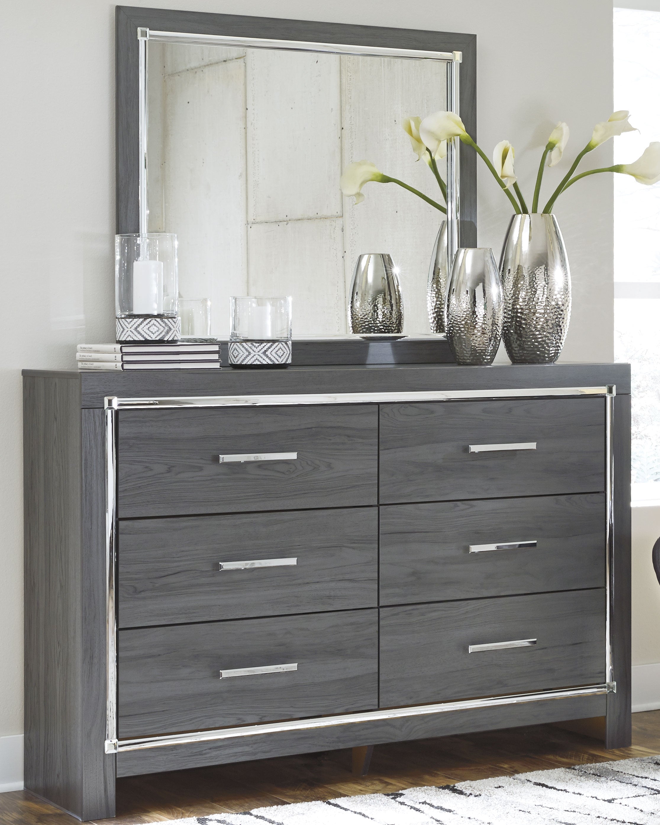 Prime Furniture - Ashley Furniture - Lodanna Bedroom - Dresser and Mirror / Gray - B214B1