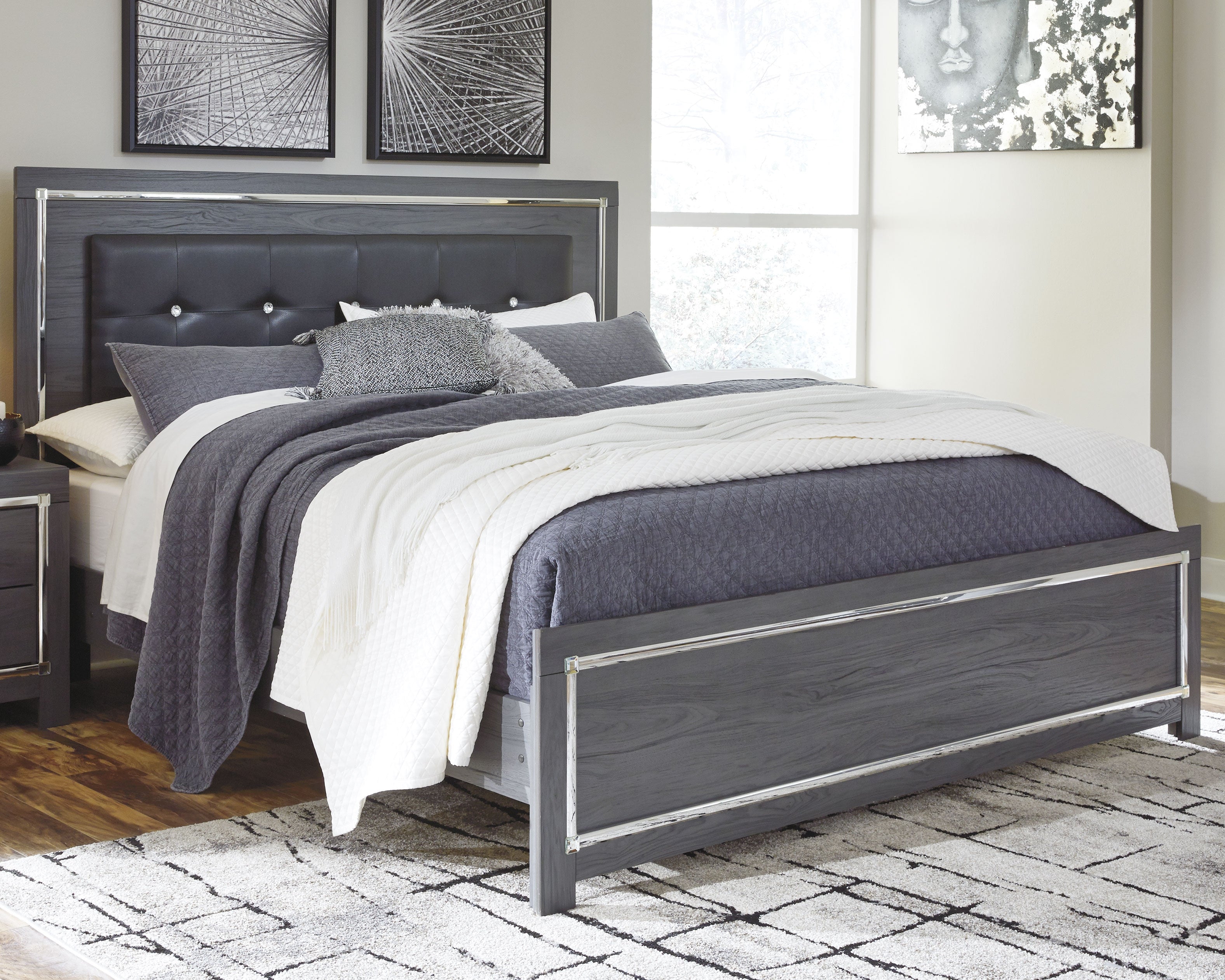 Prime Furniture - Ashley Furniture - Lodanna Bedroom - King Panel Bed / Gray - B214B10