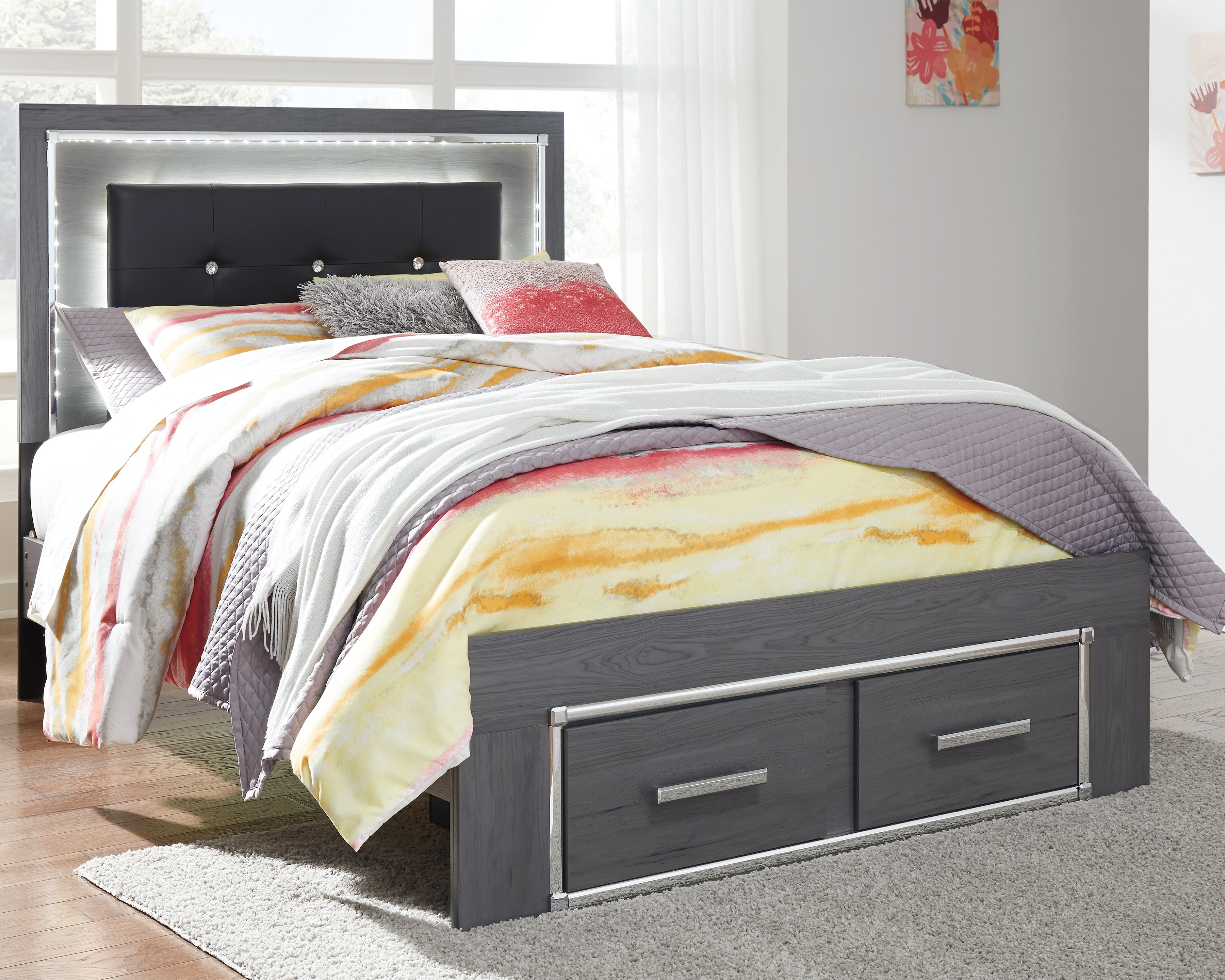 Prime Furniture - Ashley Furniture - Lodanna Bedroom - Full Panel Bed with 2 Storage Drawers / Gray - B214B5