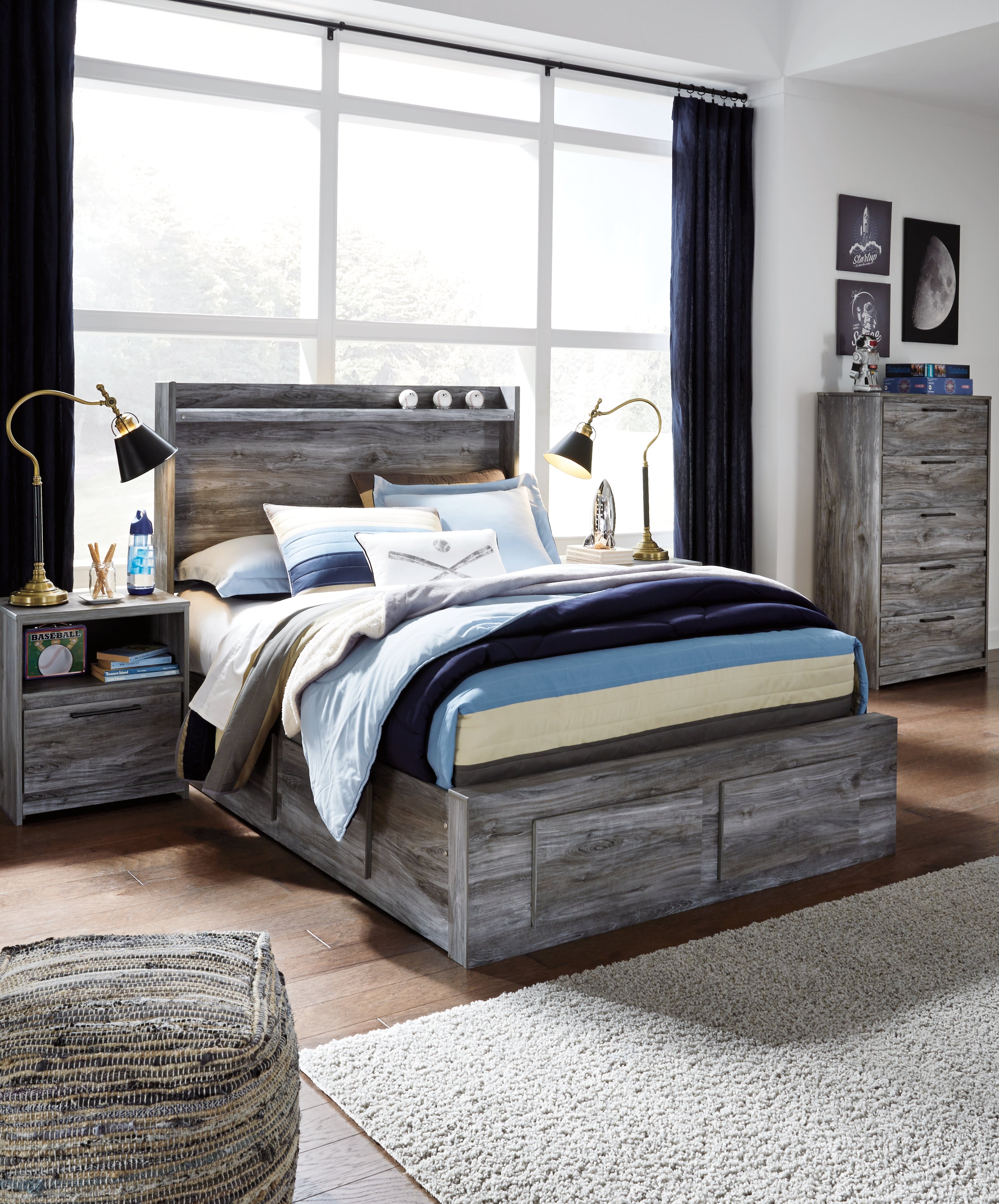 Prime Furniture - Ashley Furniture - Baystorm Bedroom - Full Panel Bed with 4 Storage Drawers / Gray - B221B25