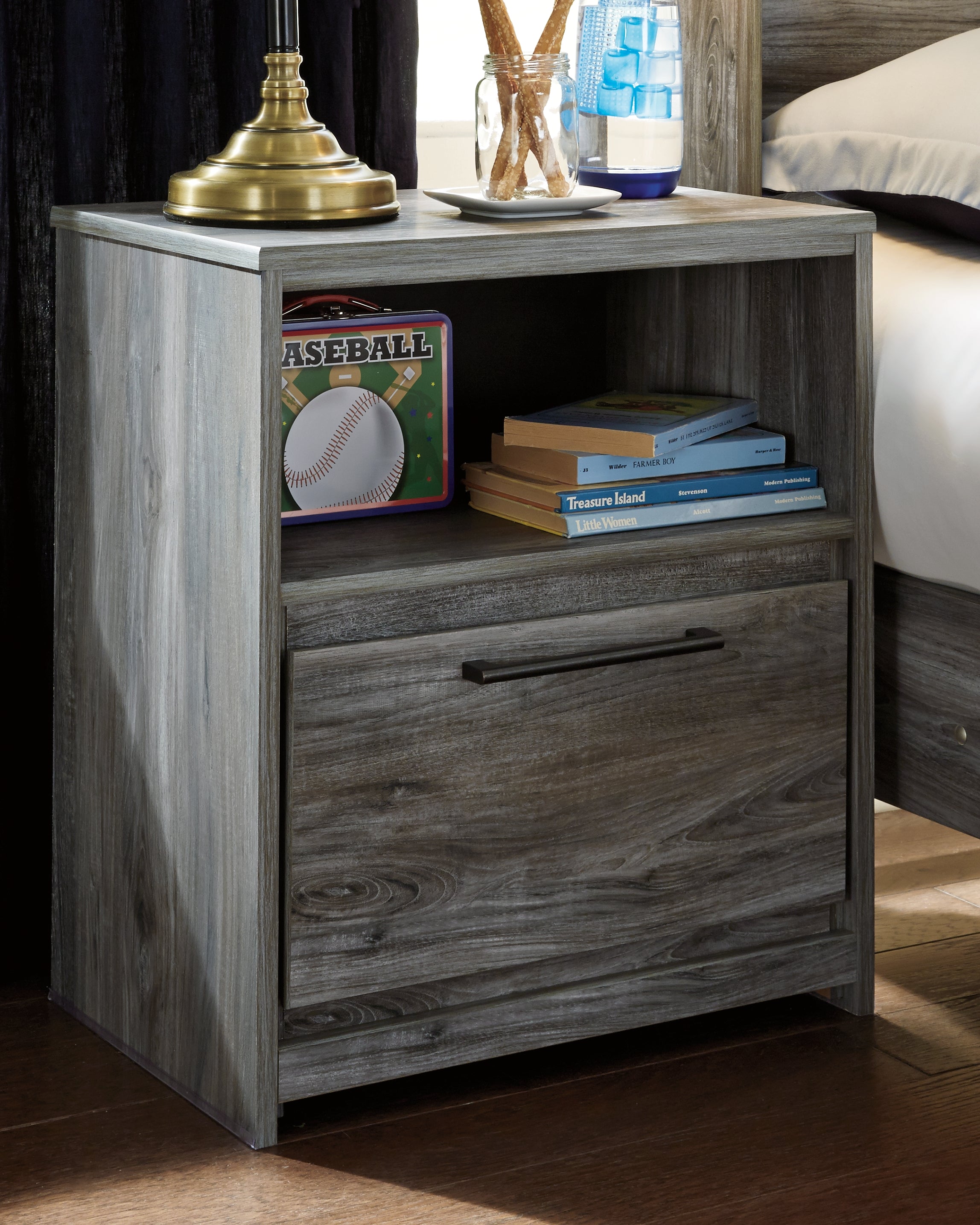 Prime Furniture - Ashley Furniture - Baystorm Bedroom - One Drawer Night Stand / Gray - B221-91