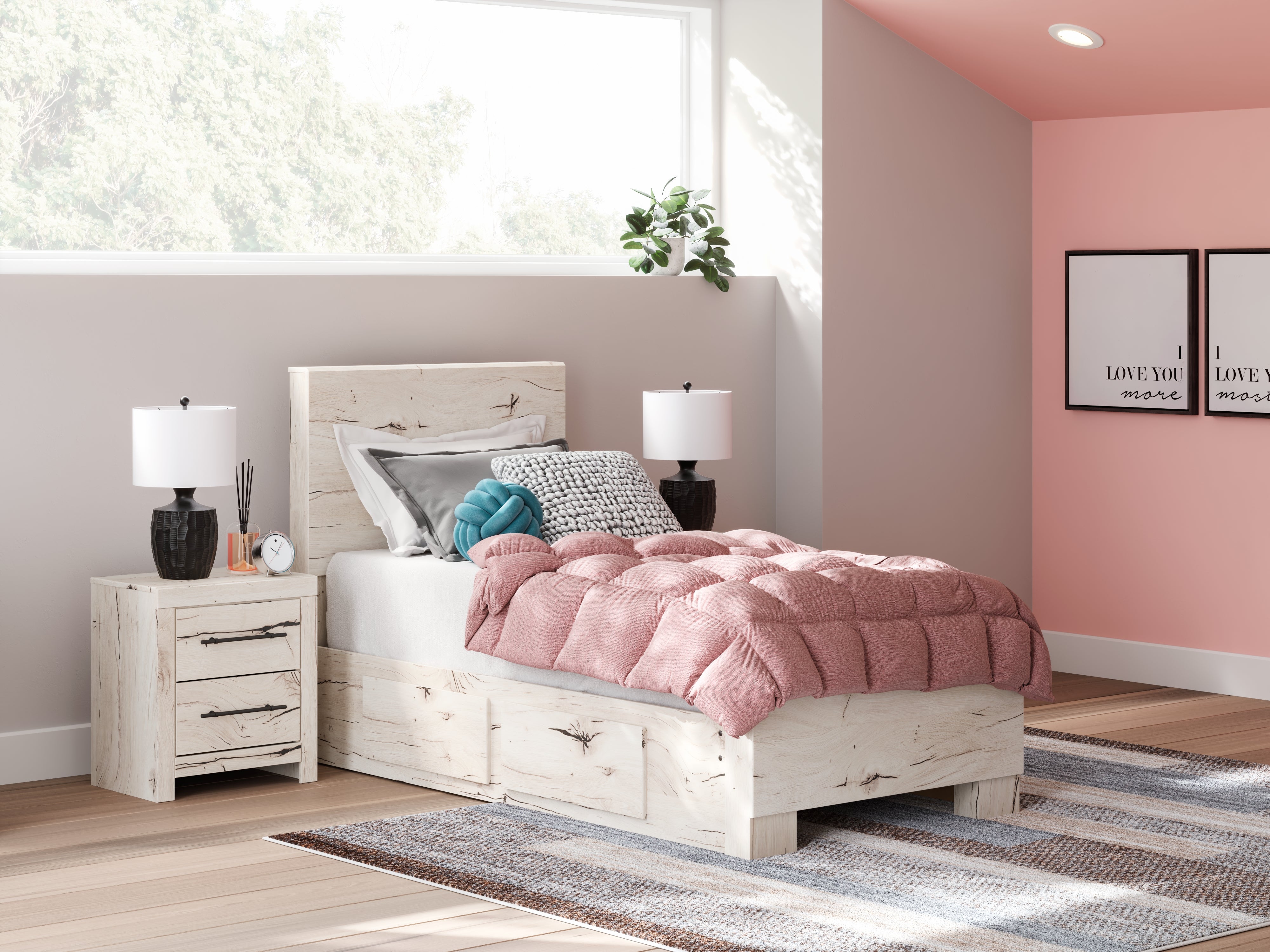Prime Furniture - Ashley Furniture - Lawroy Bedroom - Twin Panel Bed with Storage / Light Natural - B2310B23