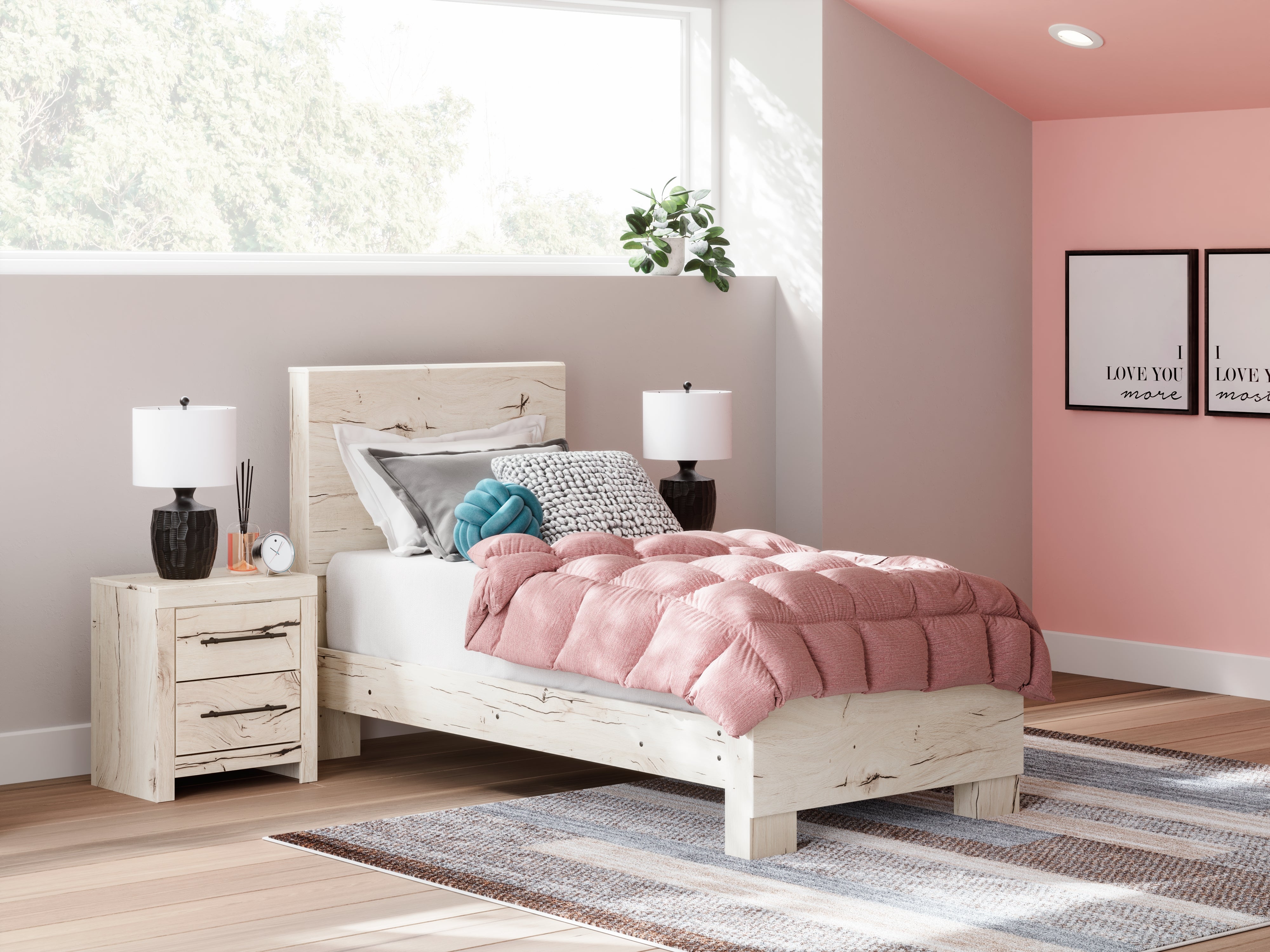 Prime Furniture - Ashley Furniture - Lawroy Bedroom - Twin Panel Bed / Light Natural - B2310B15