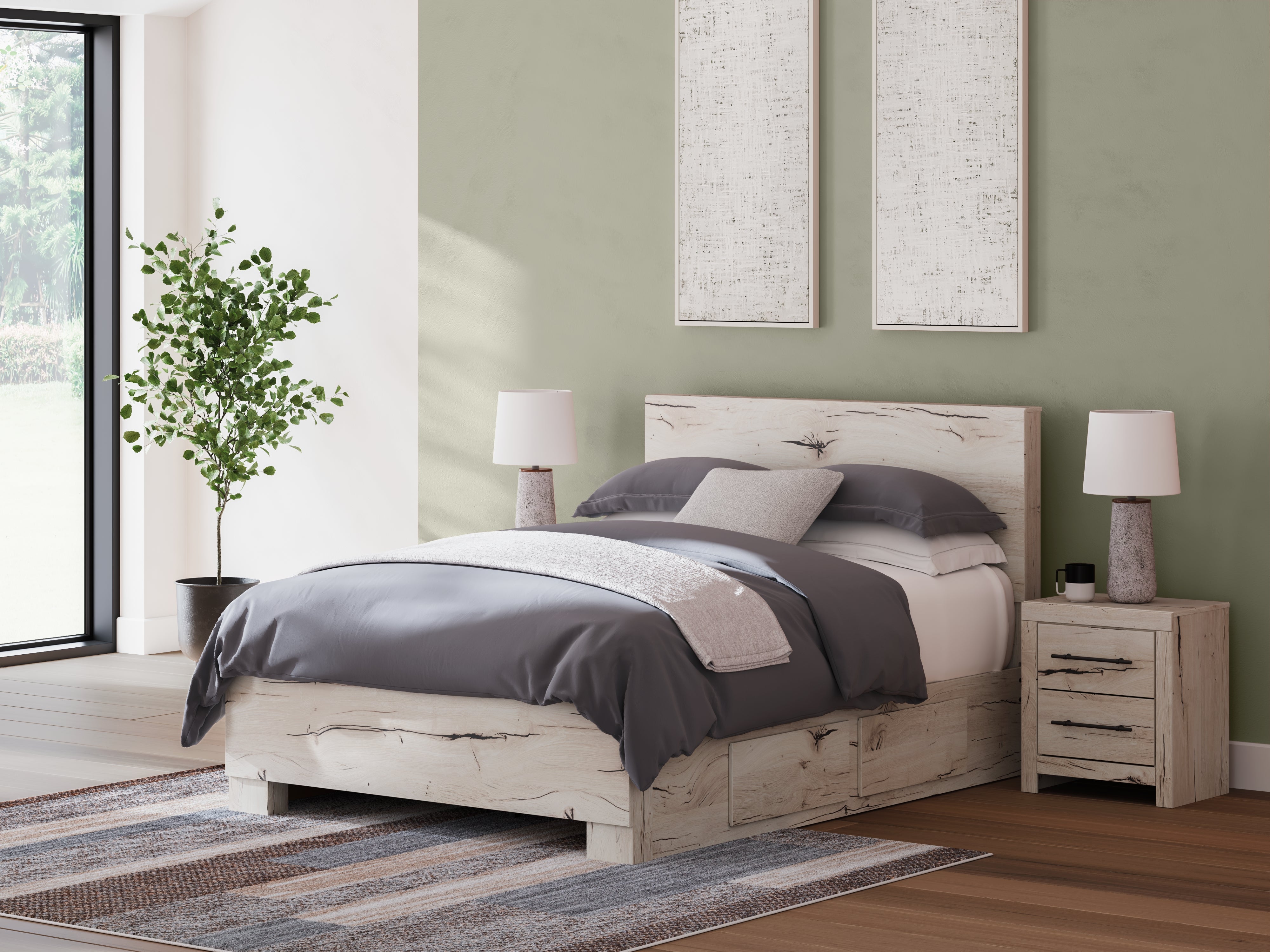 Prime Furniture - Ashley Furniture - Lawroy Bedroom - Full Panel Bed with Storage / Light Natural - B2310B42