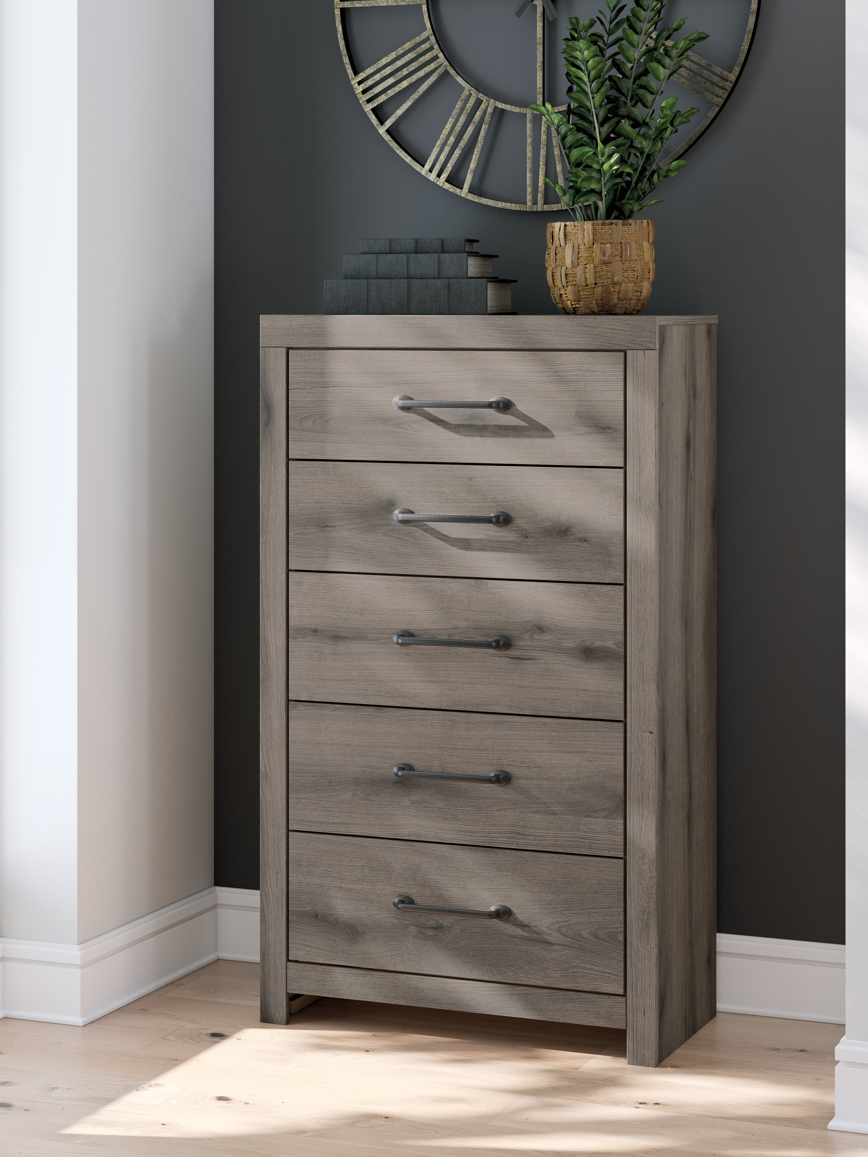 Prime Furniture - Ashley Furniture - Graystorm Bedroom - Five Drawer Chest / Brown Gray - PCB2405-46