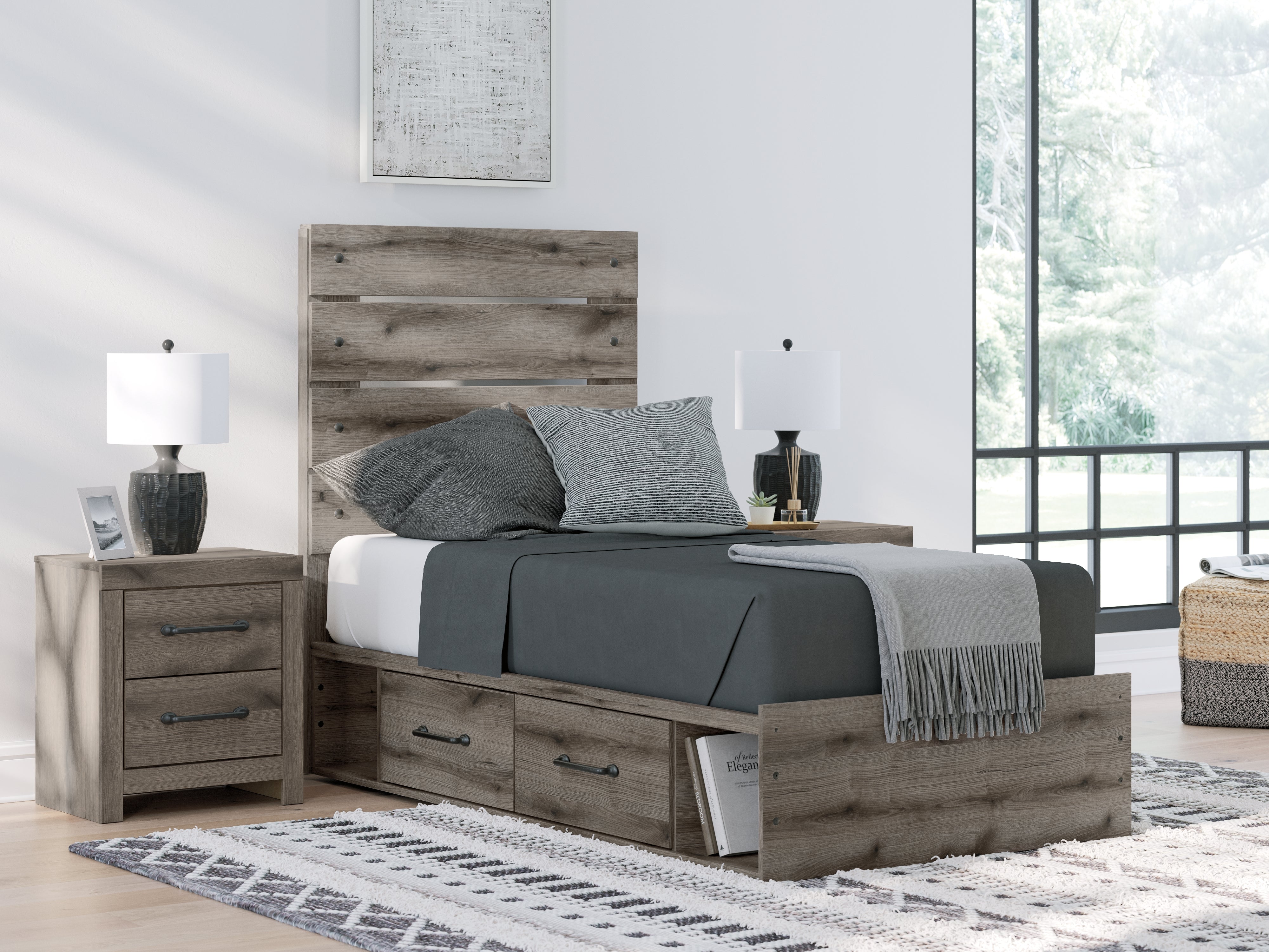 Prime Furniture - Ashley Furniture - Graystorm Bedroom - Twin Panel Storage Bed / Brown Gray - PCB2405B18