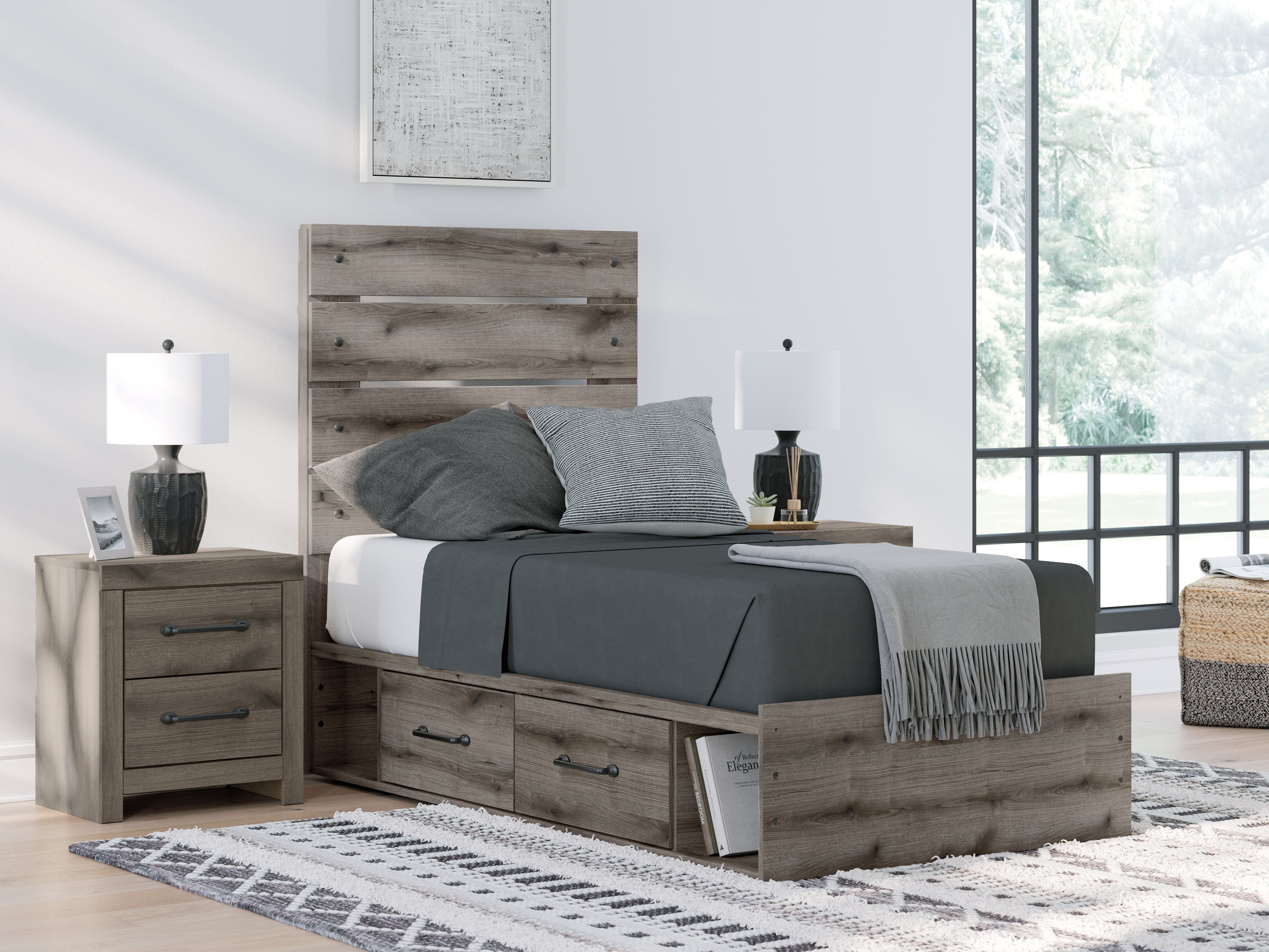 Prime Furniture - Ashley Furniture - Graystorm Bedroom - Twin Panel Bed with Storage / Brown Gray - PCB2405B19