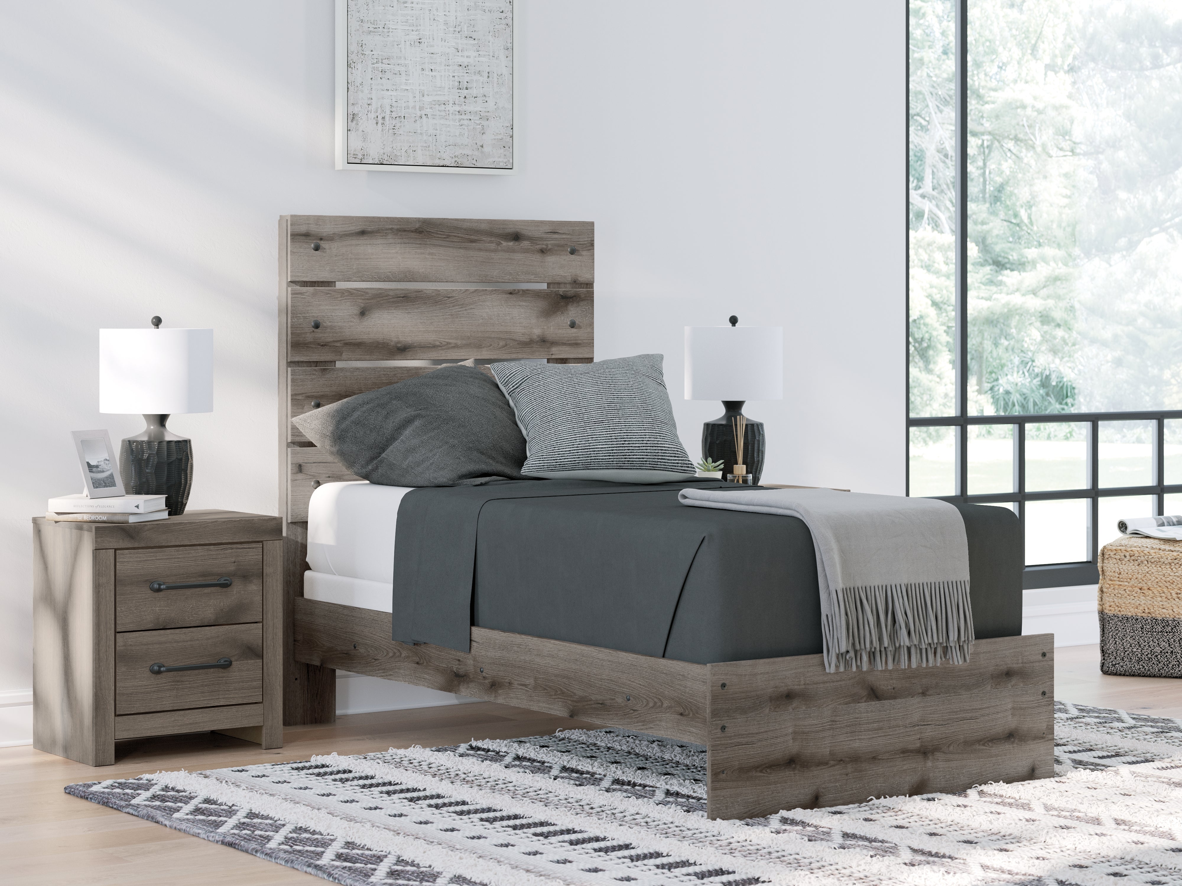 Prime Furniture - Ashley Furniture - Graystorm Bedroom - Twin Panel Bed / Brown Gray - PCB2405B12