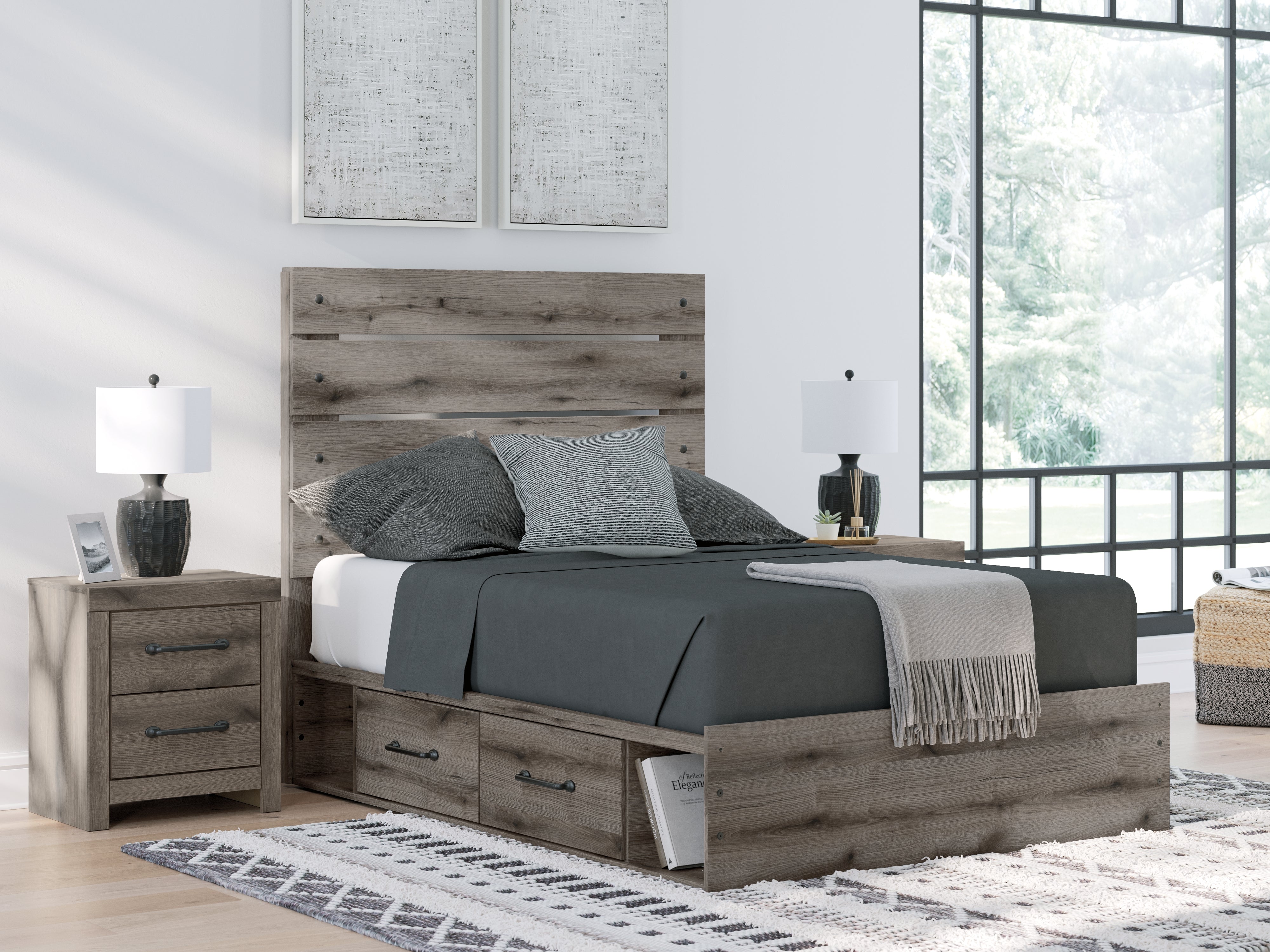Prime Furniture - Ashley Furniture - Graystorm Bedroom - Full Panel Bed with Storage / Brown Gray - PCB2405B17