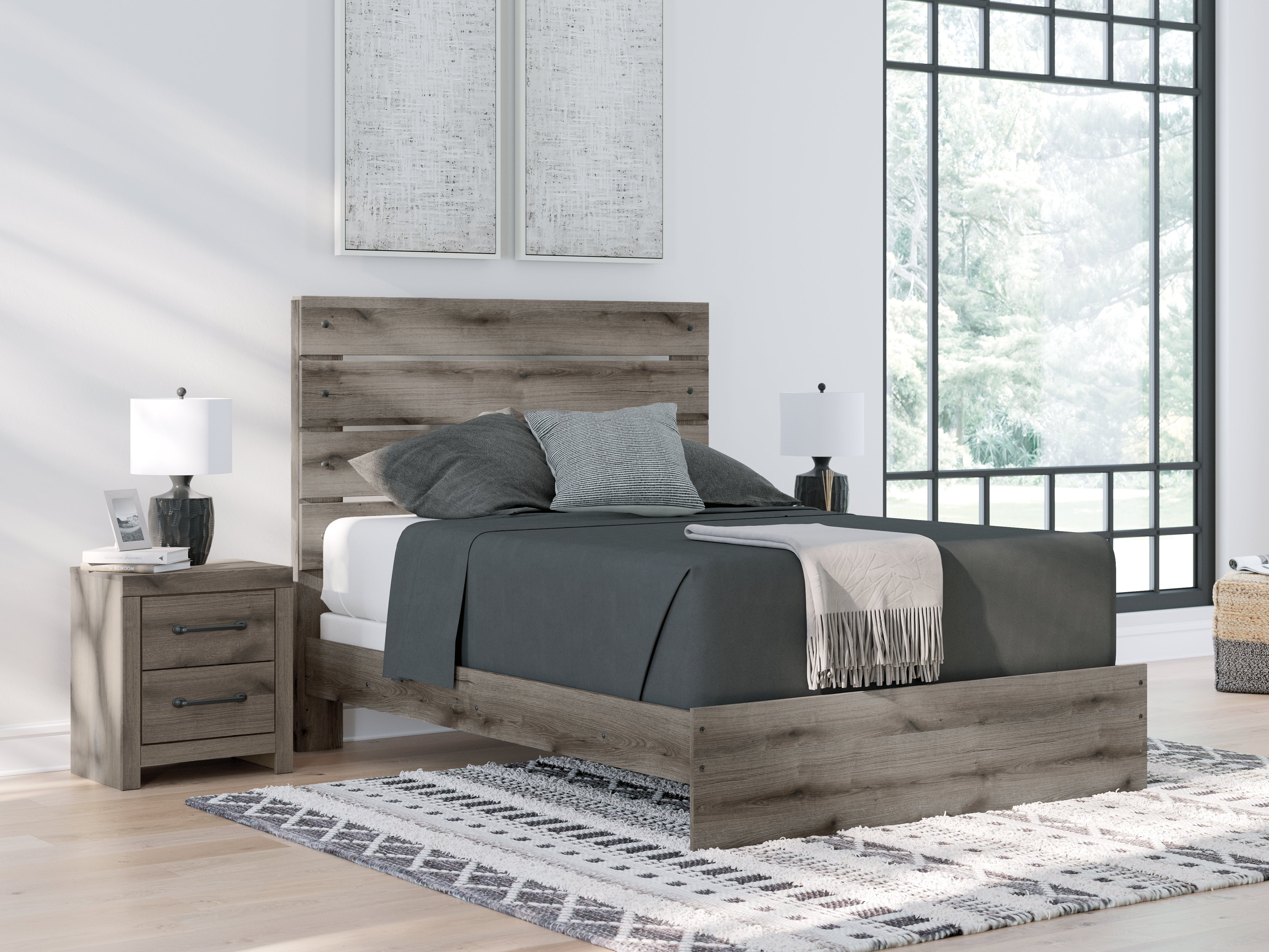 Prime Furniture - Ashley Furniture - Graystorm Bedroom - Queen Panel Bed / Brown Gray - PCB2405B2