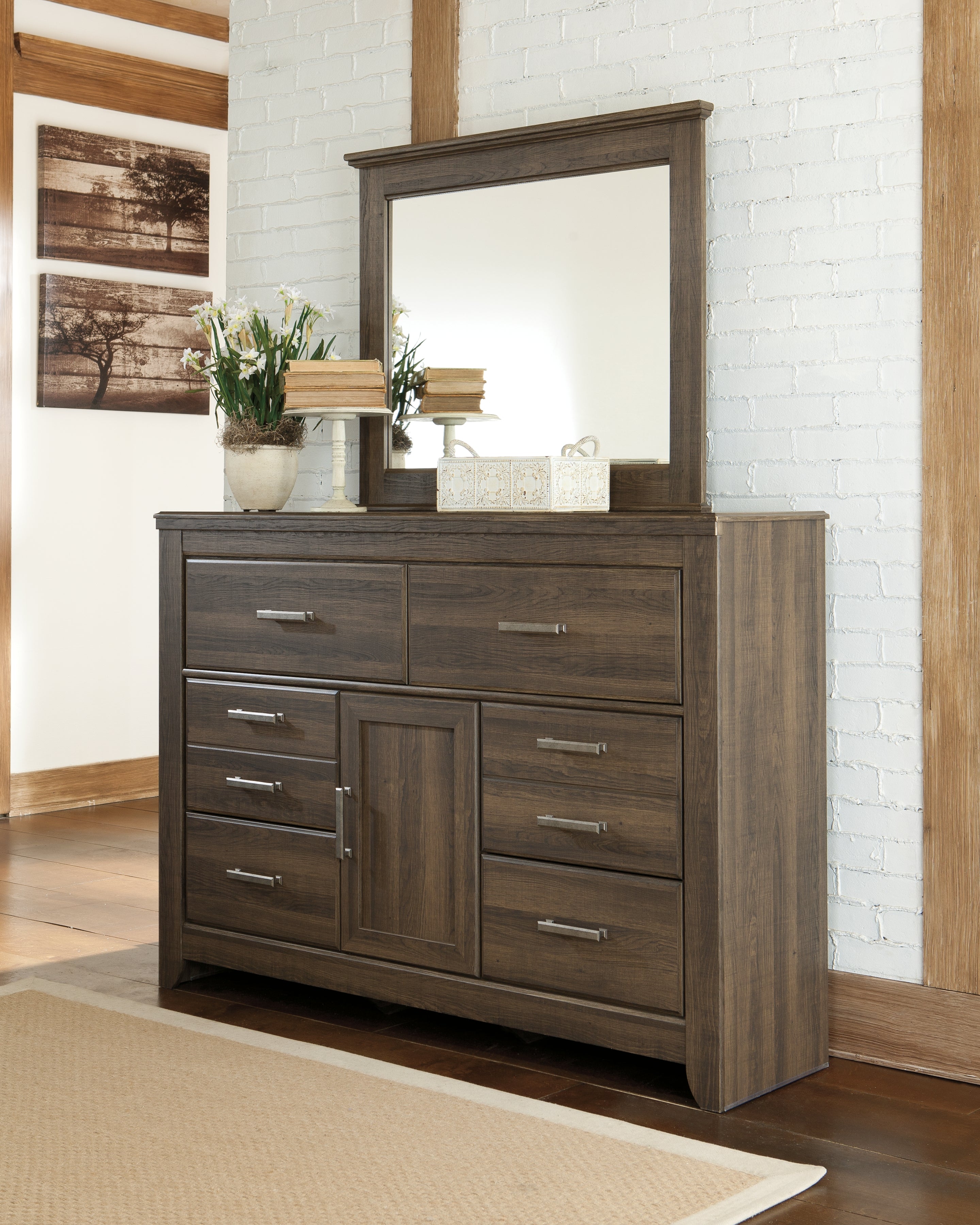 Prime Furniture - Ashley Furniture - Juararo Bedroom - Dresser and Mirror / Dark Brown - B251B1