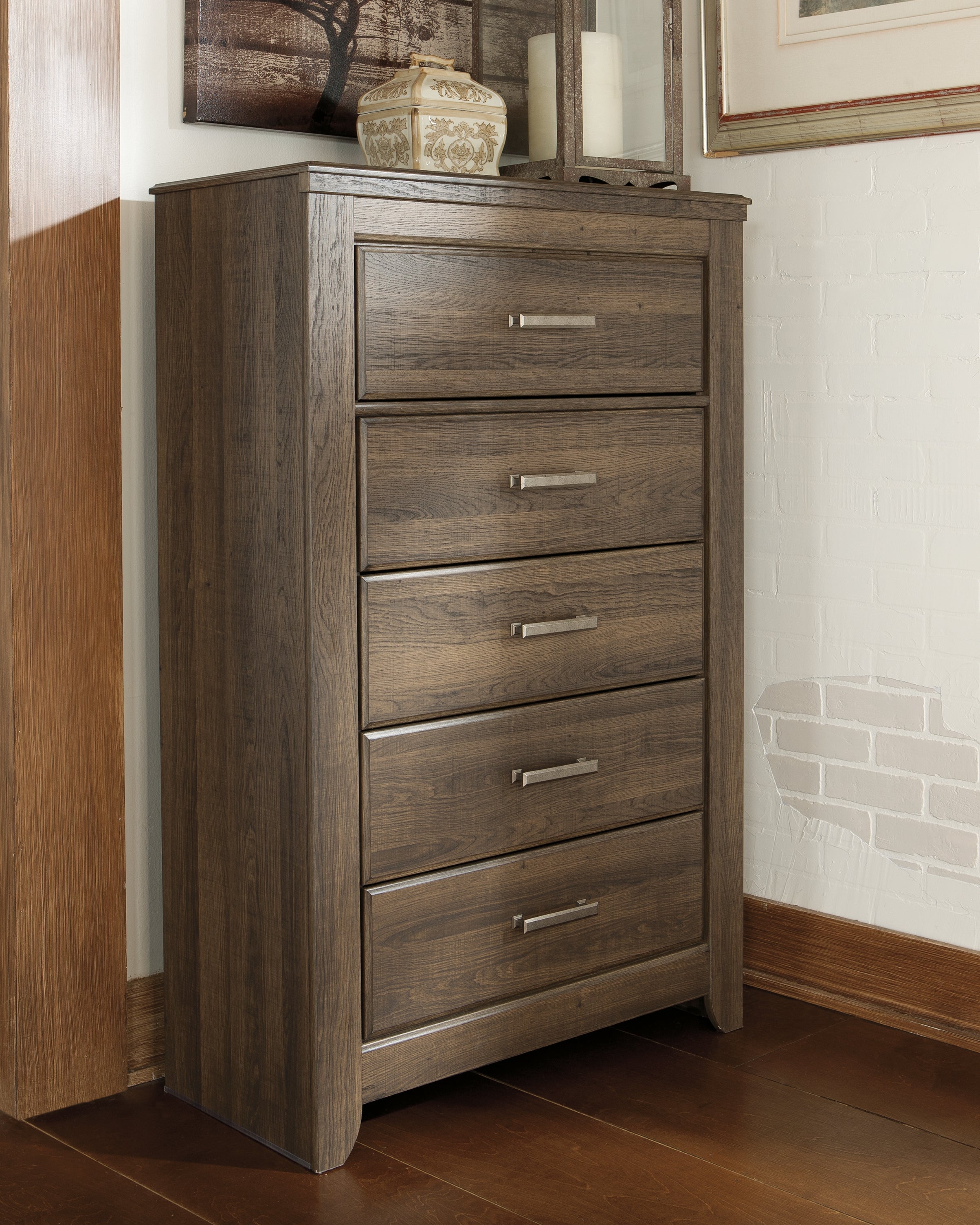 Prime Furniture - Ashley Furniture - Juararo Bedroom - Five Drawer Chest / Dark Brown - B251-46