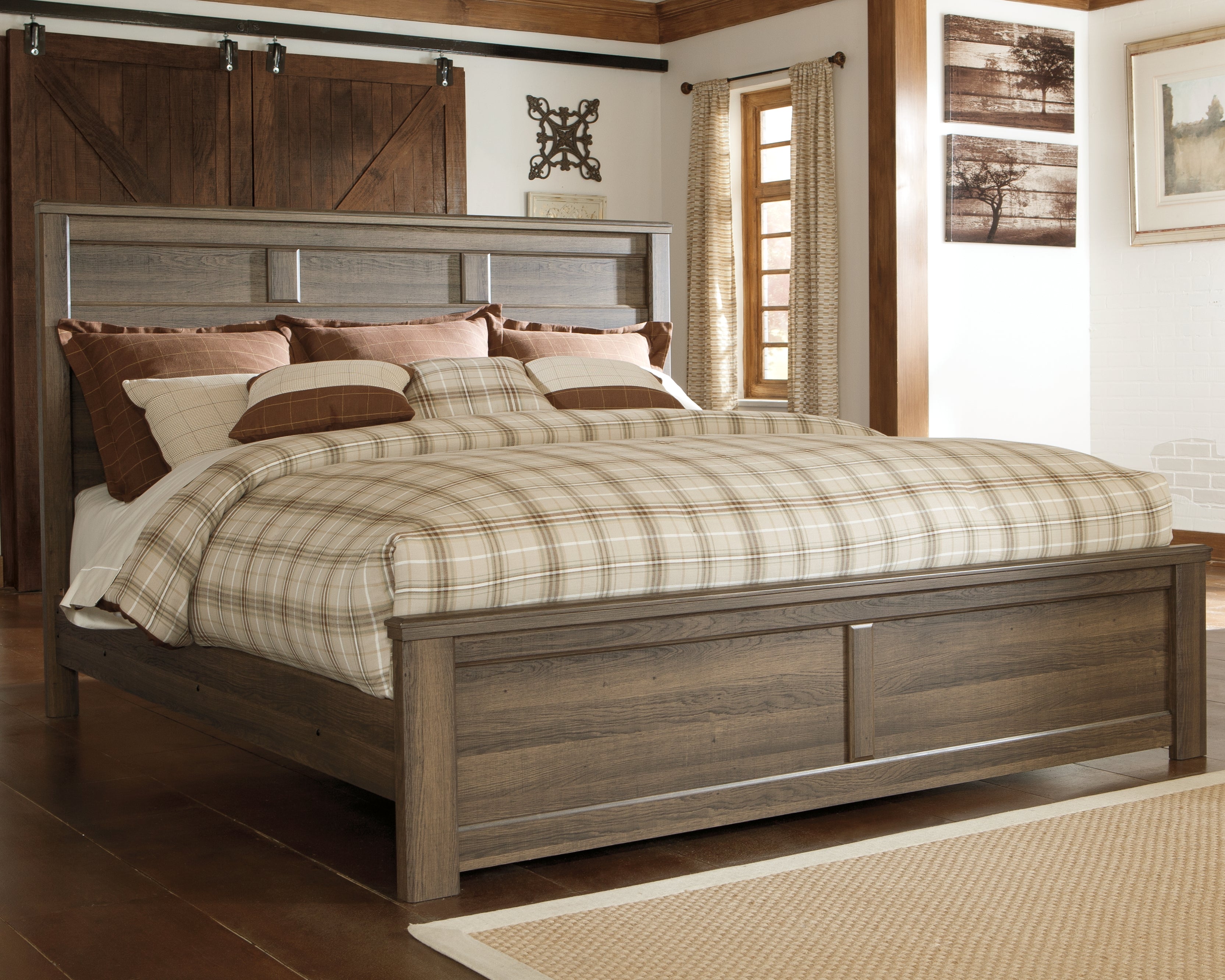 Prime Furniture - Ashley Furniture - Juararo Bedroom - California King Panel Bed / Dark Brown - B251B14