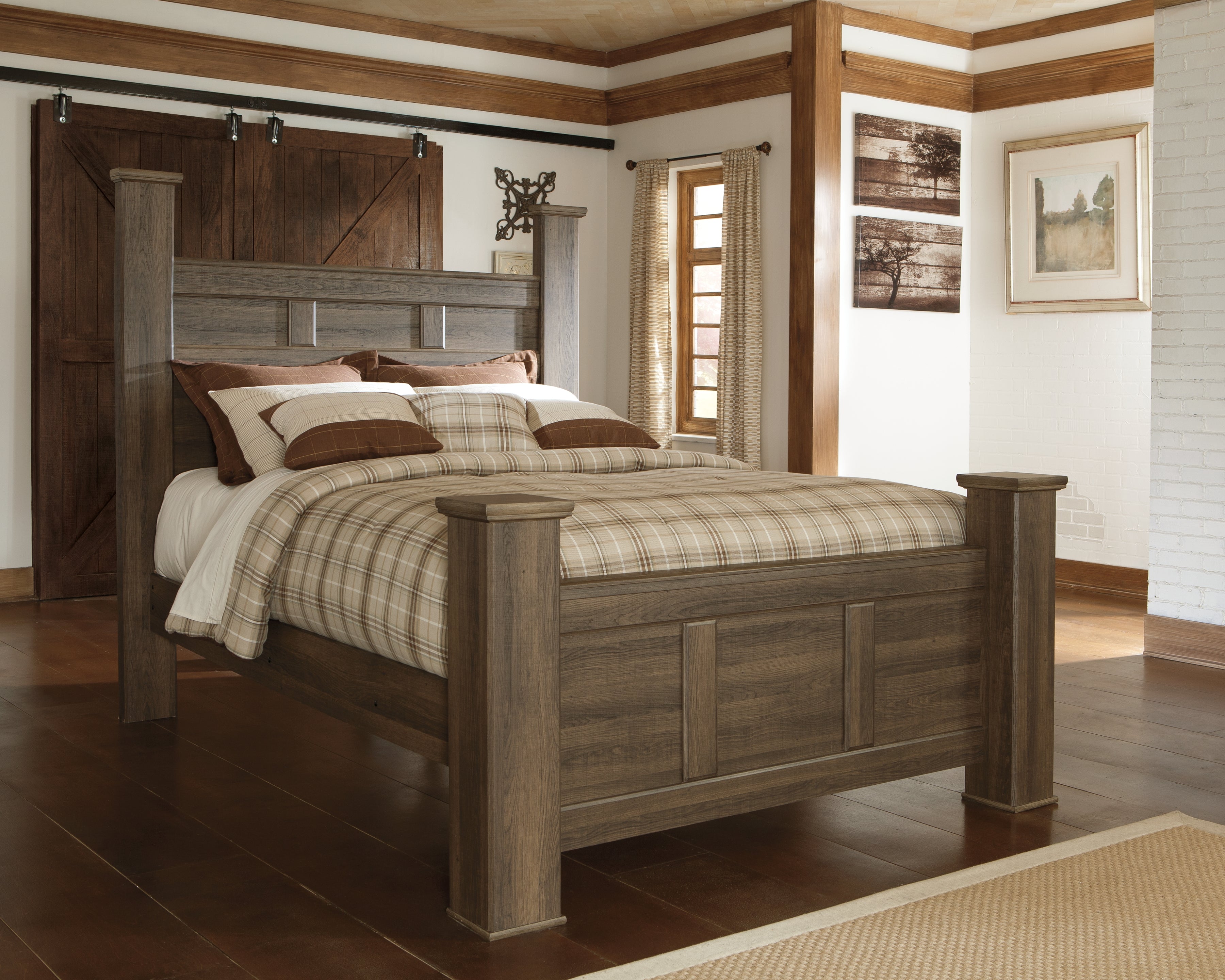 Prime Furniture - Ashley Furniture - Juararo Bedroom - Queen Poster Bed / Dark Brown - B251B3
