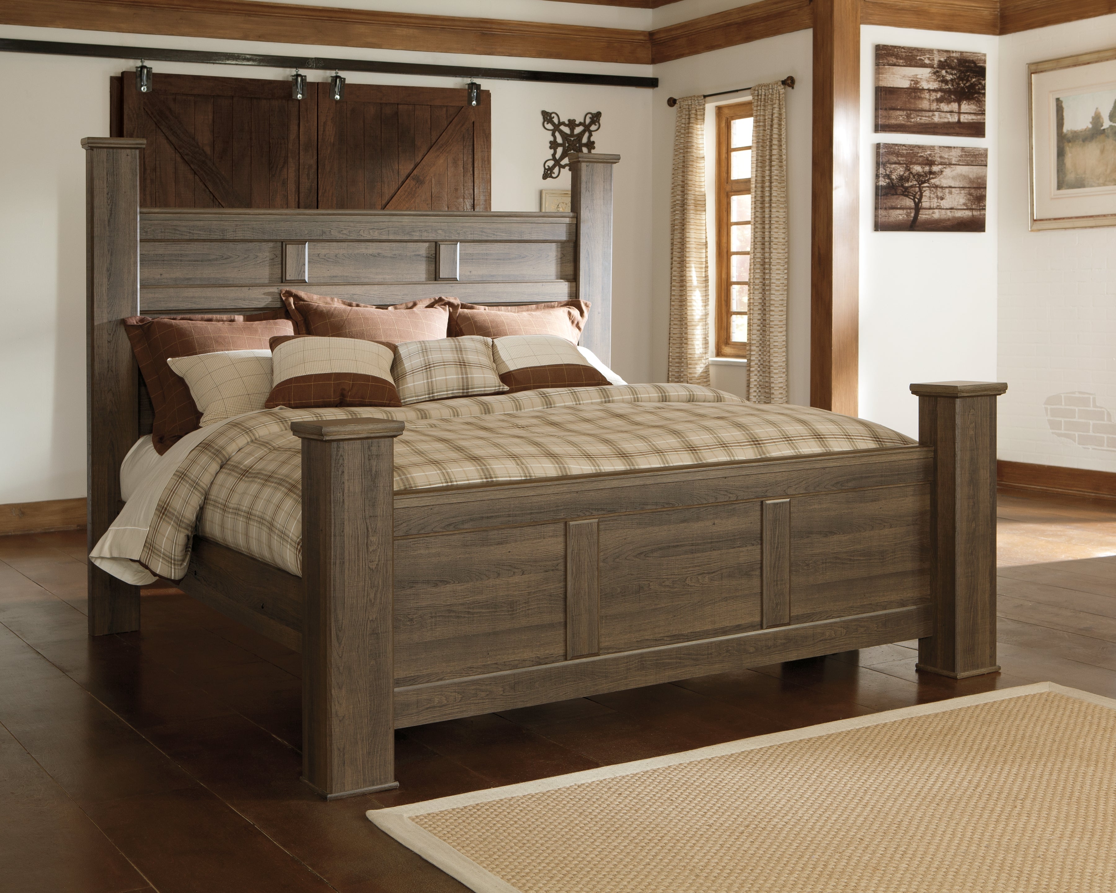 Prime Furniture - Ashley Furniture - Juararo Bedroom - King Poster Bed / Dark Brown - B251B10