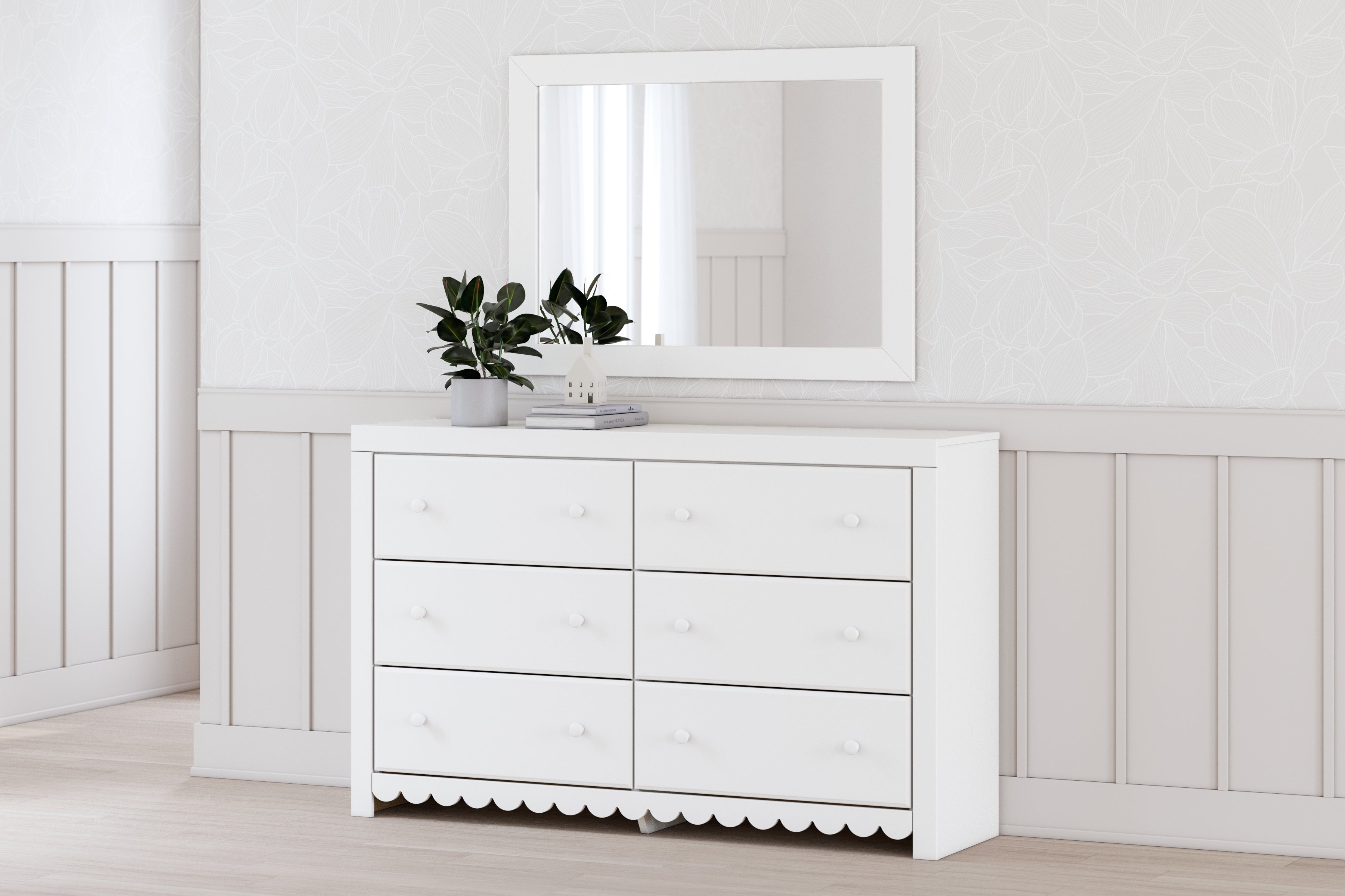 Prime Furniture - Ashley Furniture - Mollviney Bedroom - Dresser and Mirror / White - B2540B1