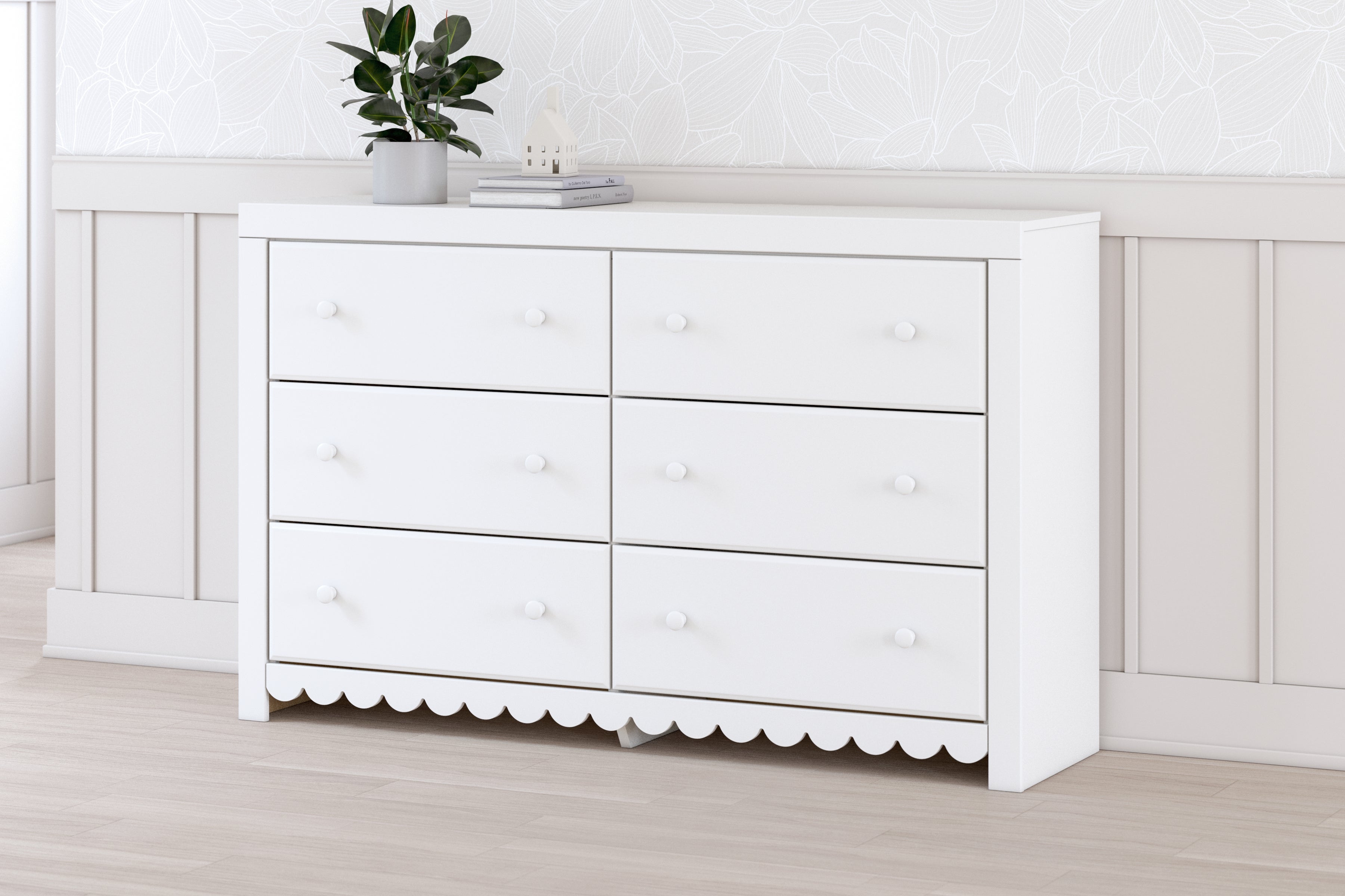 Prime Furniture - Ashley Furniture - Mollviney Bedroom - Six Drawer Dresser / White - B2540-31