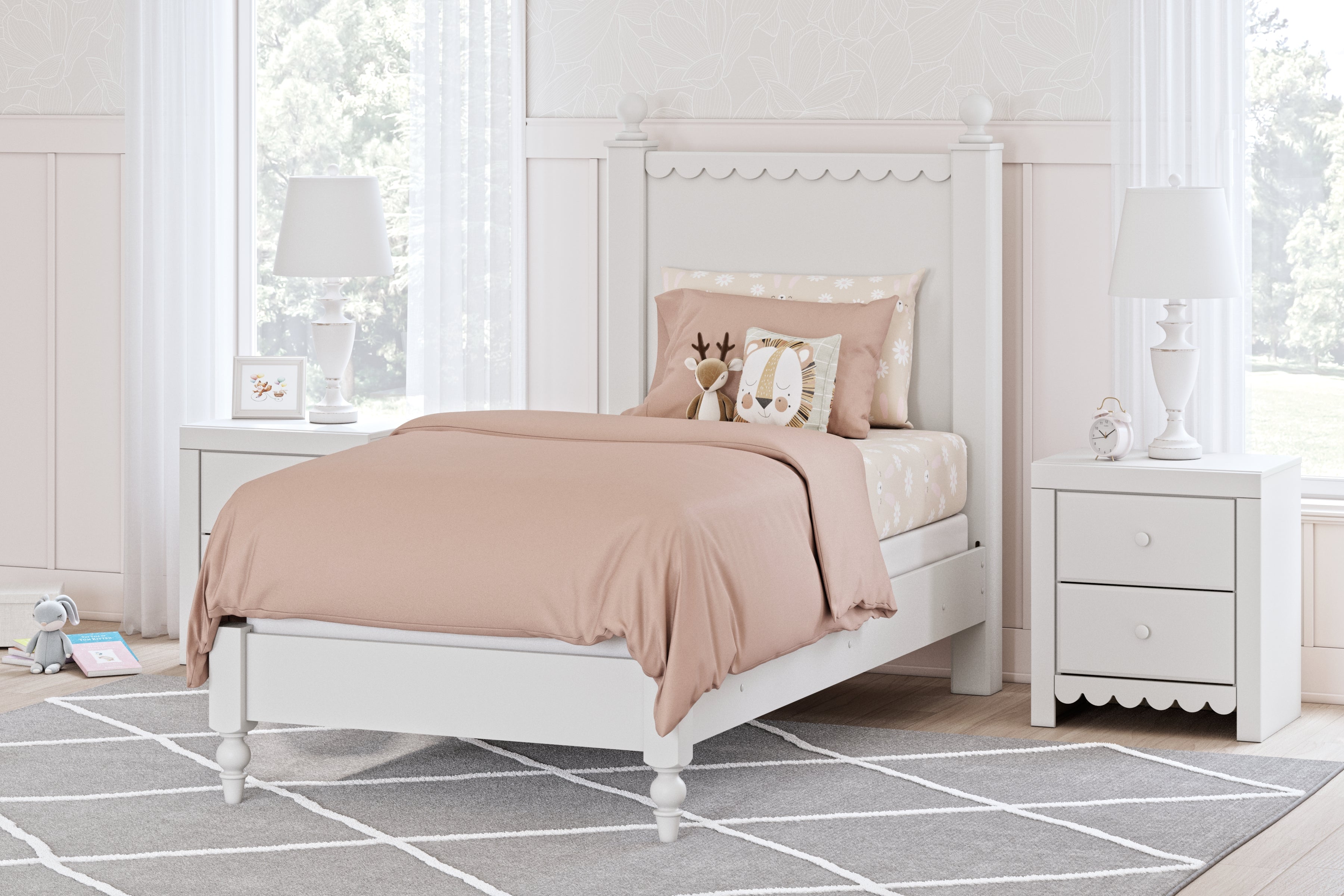 Prime Furniture - Ashley Furniture - Mollviney Bedroom - Twin Panel Bed / White - B2540B2