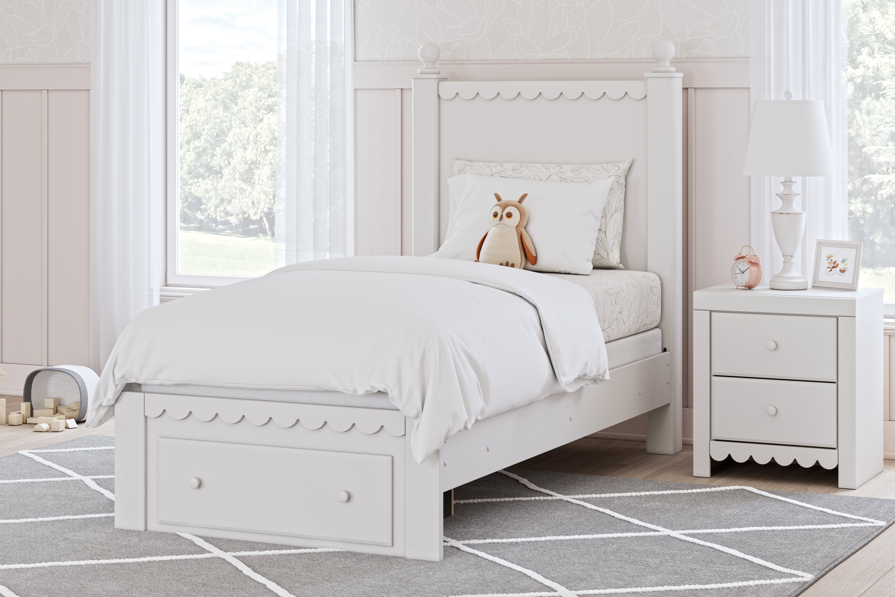 Prime Furniture - Ashley Furniture - Mollviney Bedroom - Twin Panel Storage Bed / White - B2540B6