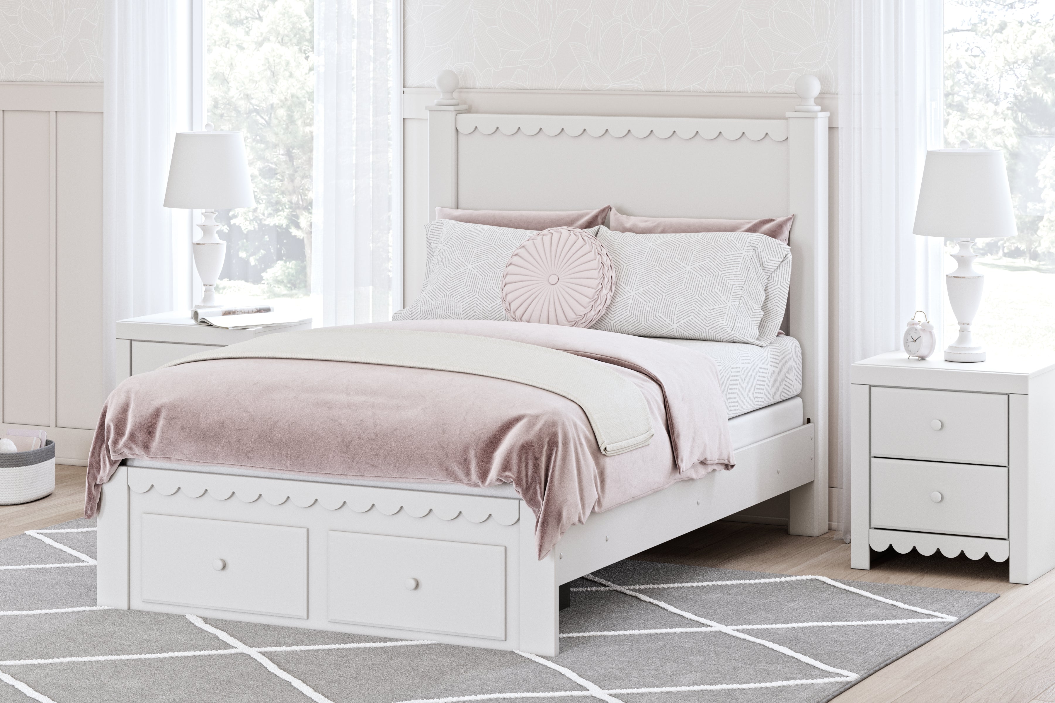 Prime Furniture - Ashley Furniture - Mollviney Bedroom - Full Panel Storage Bed / White - B2540B7
