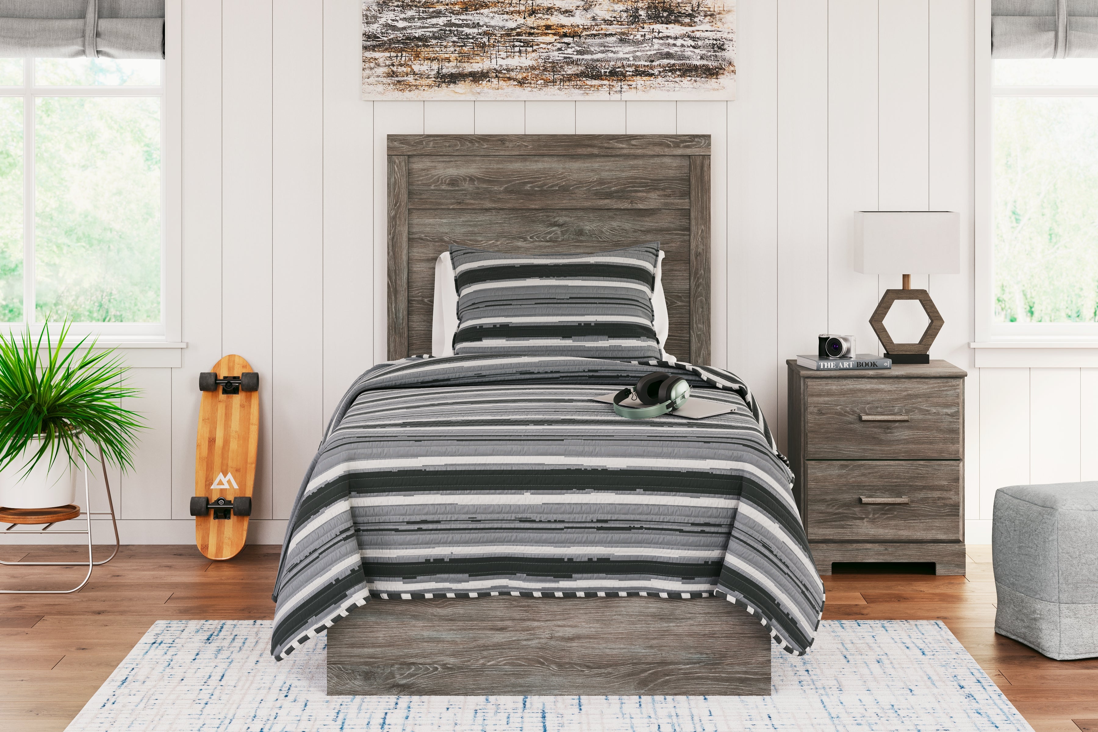 Prime Furniture - Ashley Furniture - Ralinksi Bedroom - Twin Panel Bed / Gray - B2587B11
