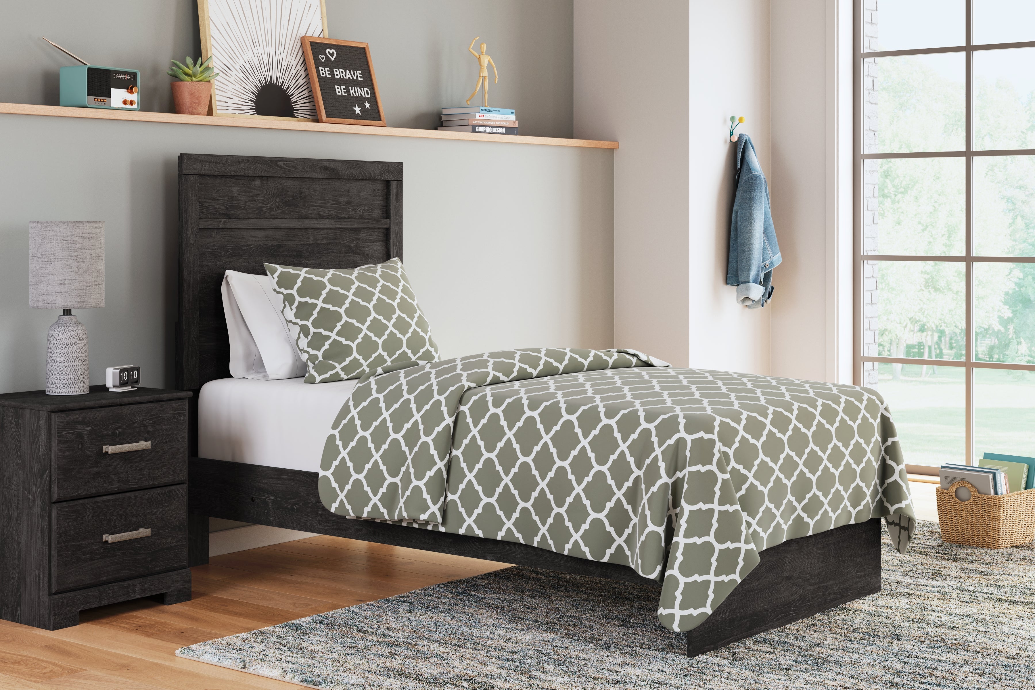 Prime Furniture - Ashley Furniture - Belachime Bedroom - Twin Panel Bed / Charcoal - B2589B11