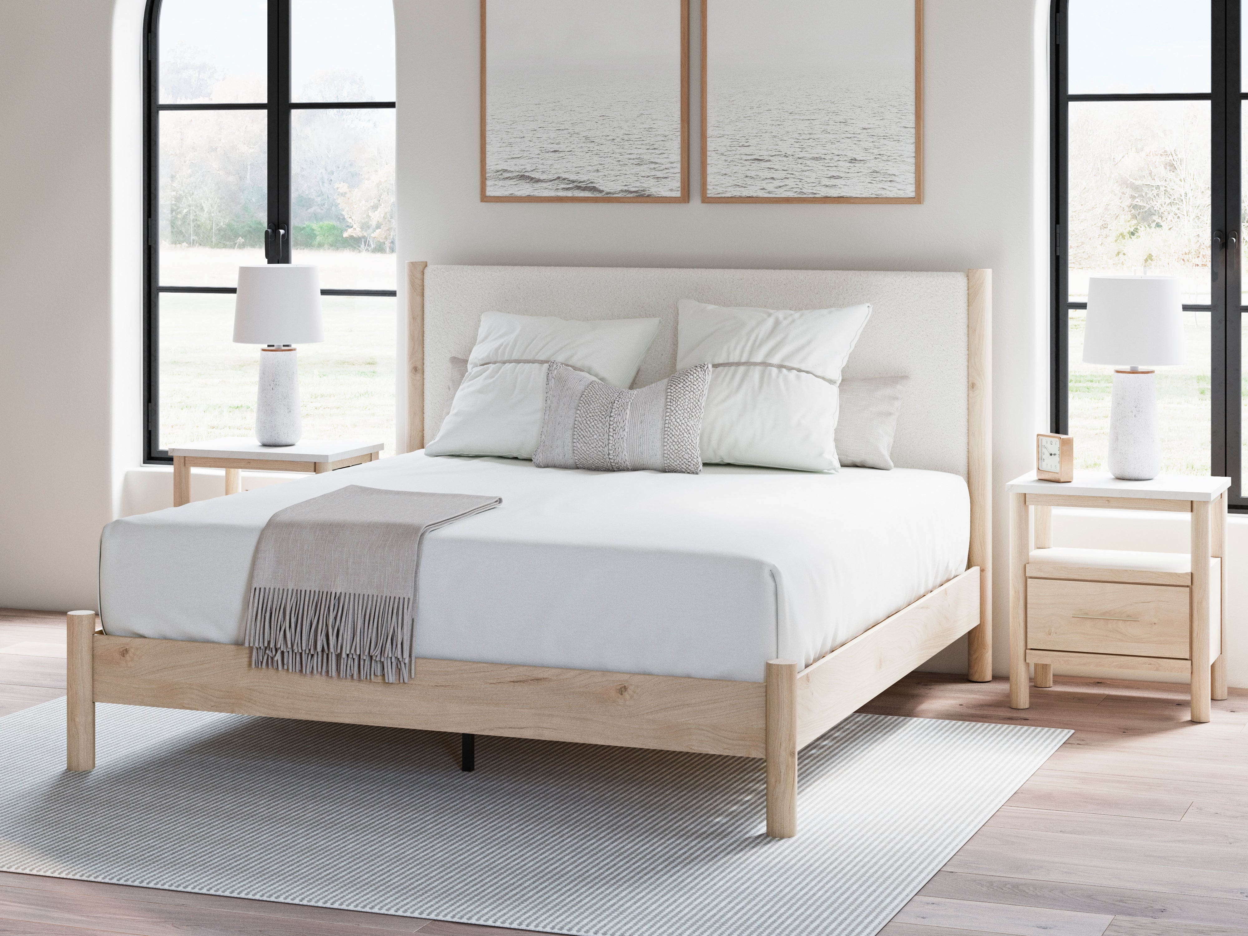 Prime Furniture - Ashley Furniture - Cadmori Bedroom - King Upholstered Panel Bed / Two-tone - B2615B7