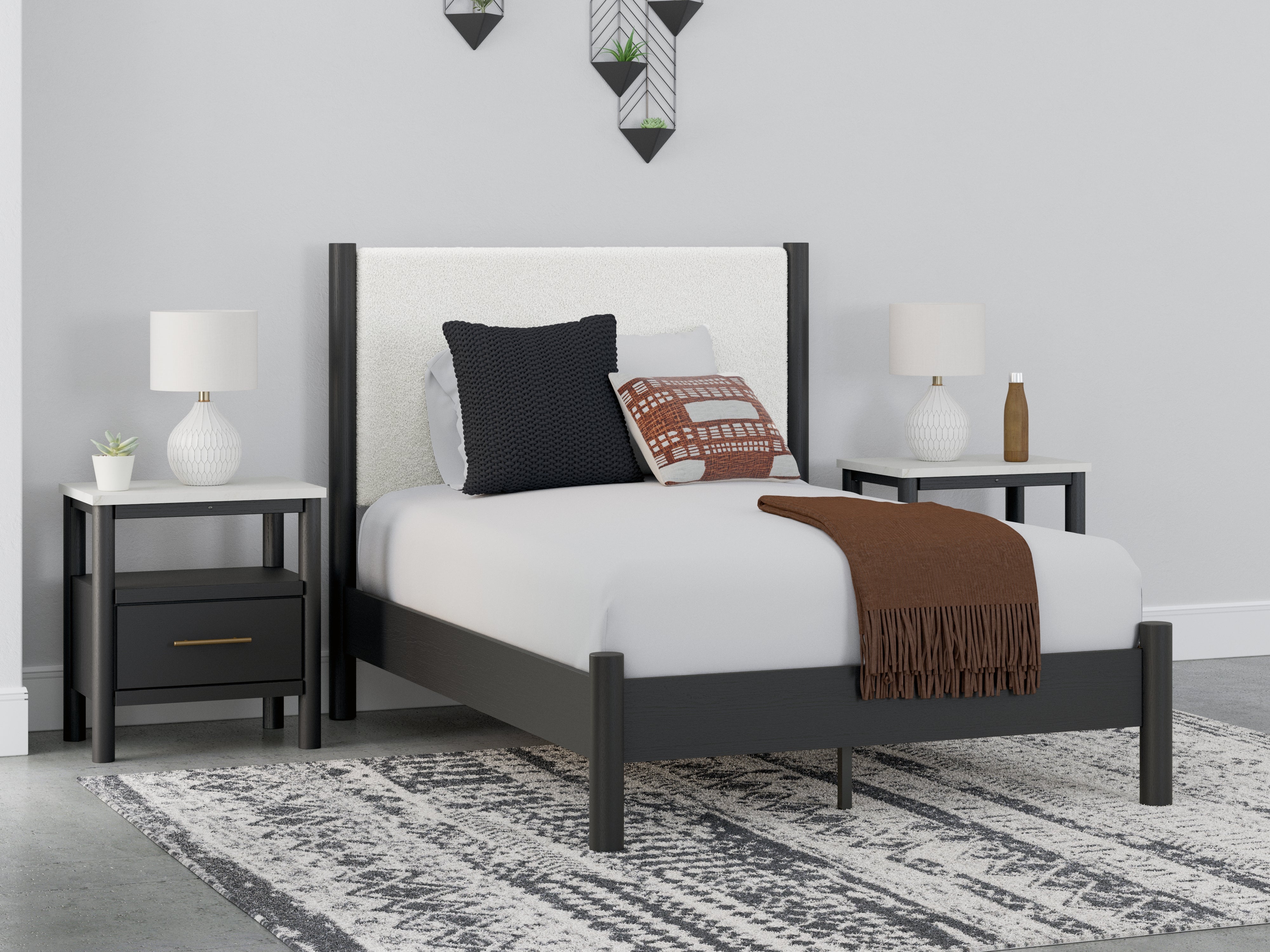 Prime Furniture - Ashley Furniture - Cadmori Bedroom - Full Upholstered Panel Bed / Black/White - B2616B3