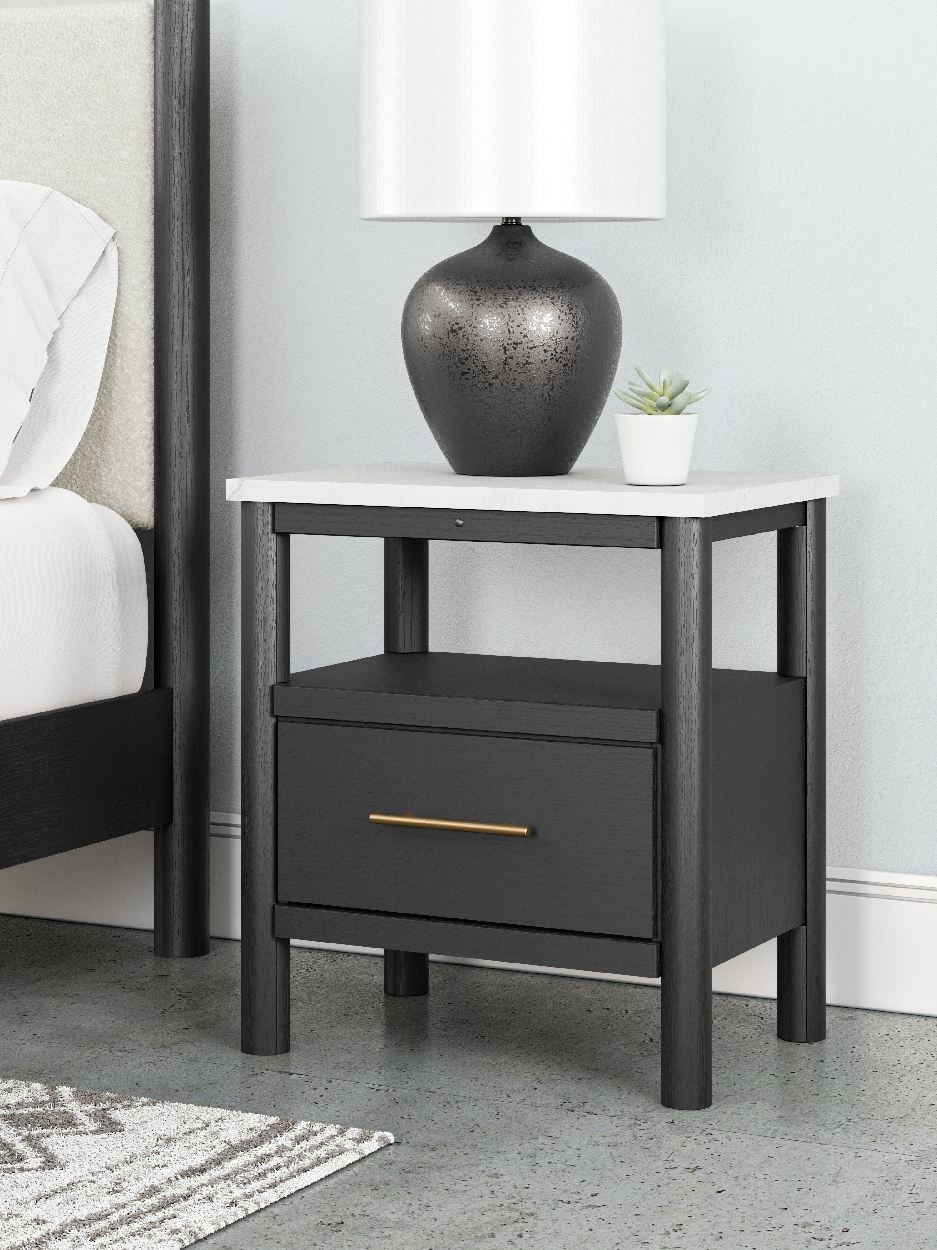 Prime Furniture - Ashley Furniture - Cadmori Bedroom - One Drawer Night Stand / Black/White - B2616-91
