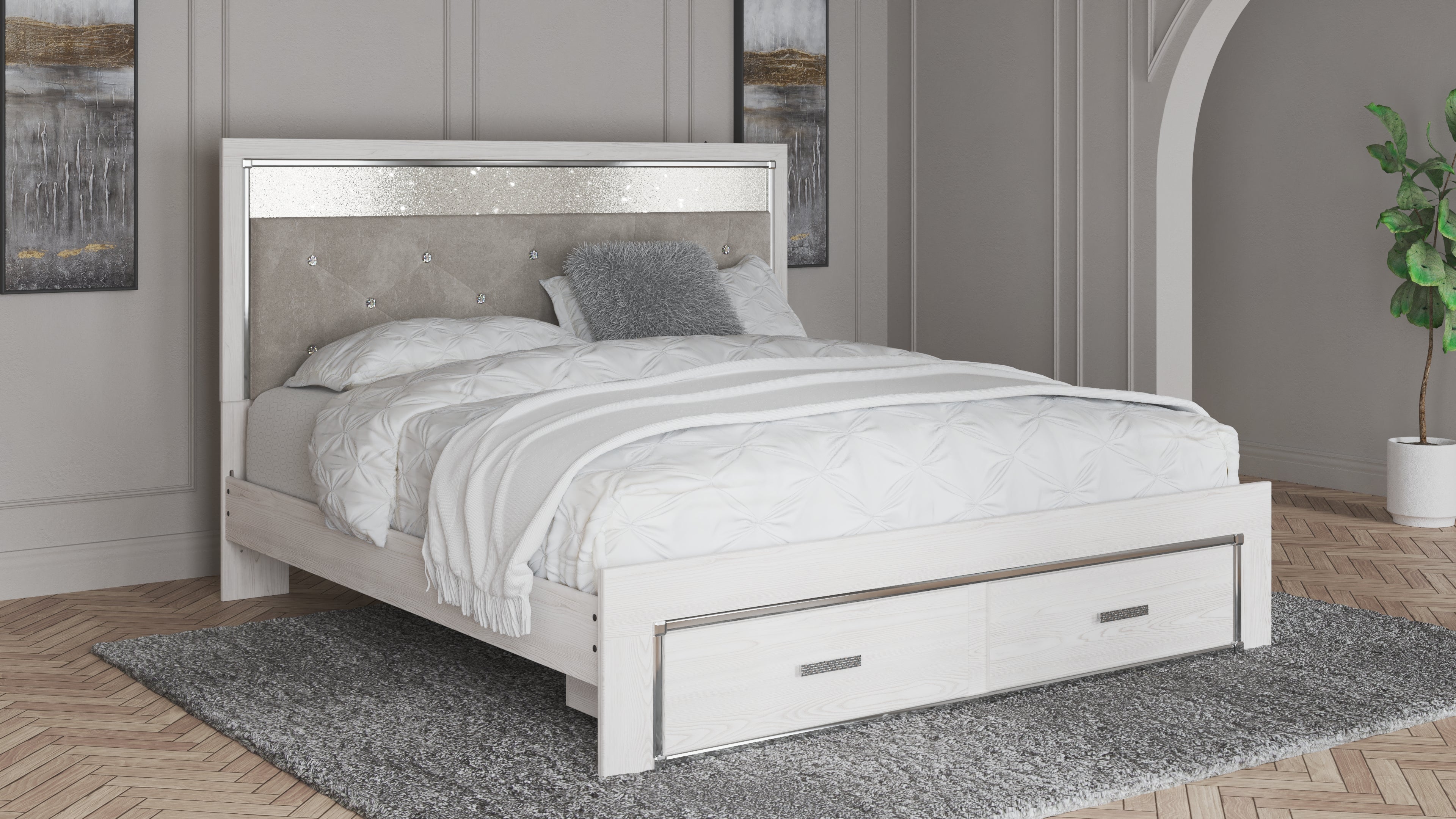 Prime Furniture - Ashley Furniture - Altyra Bedroom - King Upholstered Storage Bed / White - B2640B29