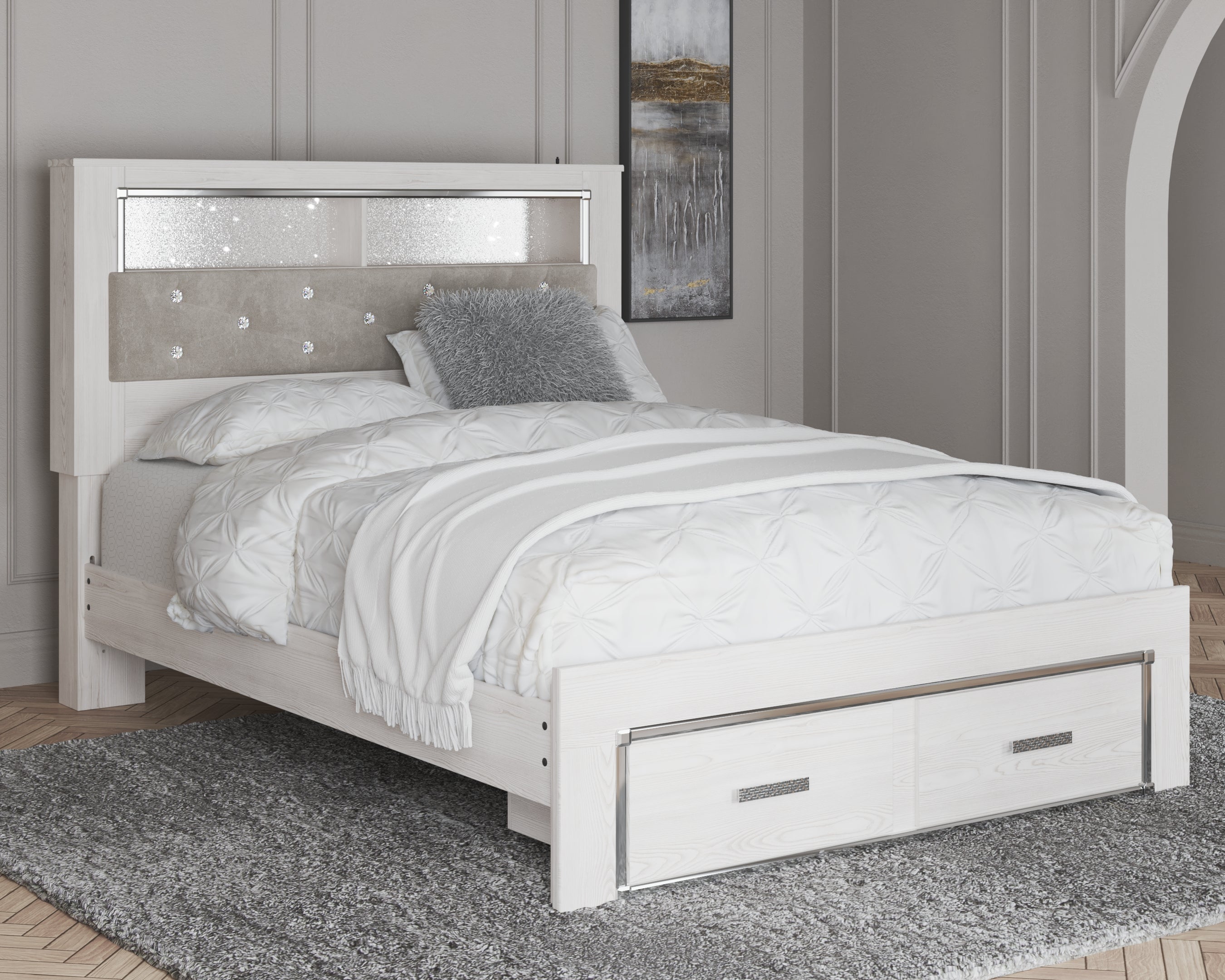 Prime Furniture - Ashley Furniture - Altyra Bedroom - Queen Upholstered Bookcase Bed with Storage / White - B2640B19